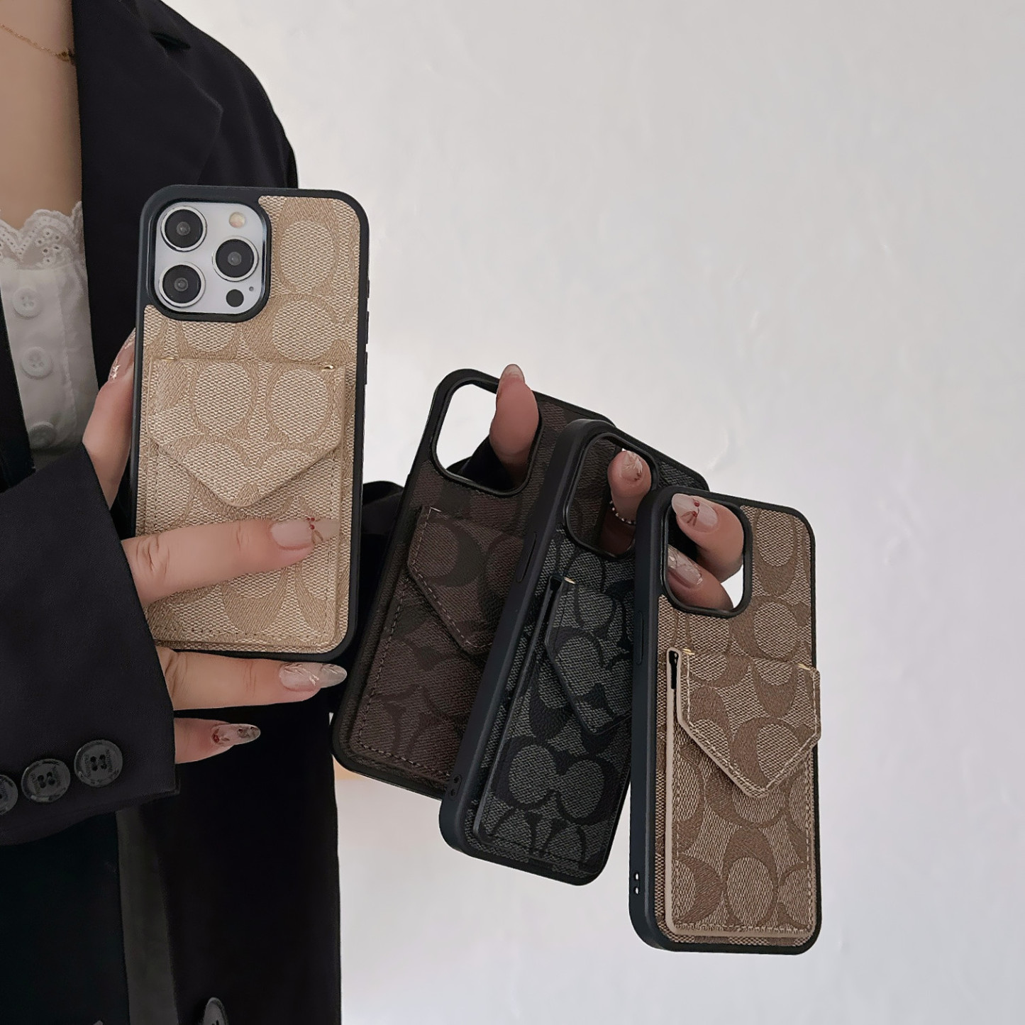 CH iPhone Case With Card Holder And Strap Light Black -SJ240513-GTOCASE