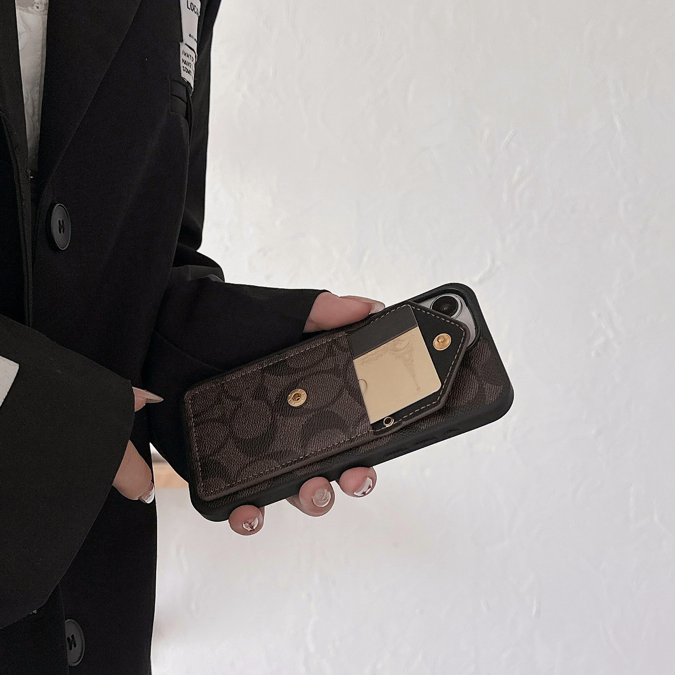 CH iPhone Case With Card Holder And Strap Dark Brown -SJ240513-GTOCASE