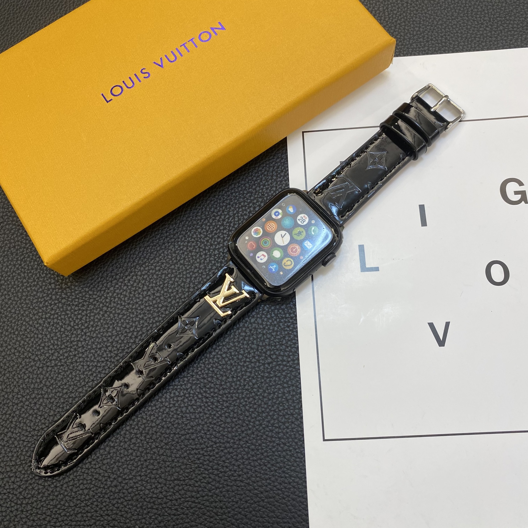 Leather Monogram Apple Watch Band Black-LG241809-GTOCASE