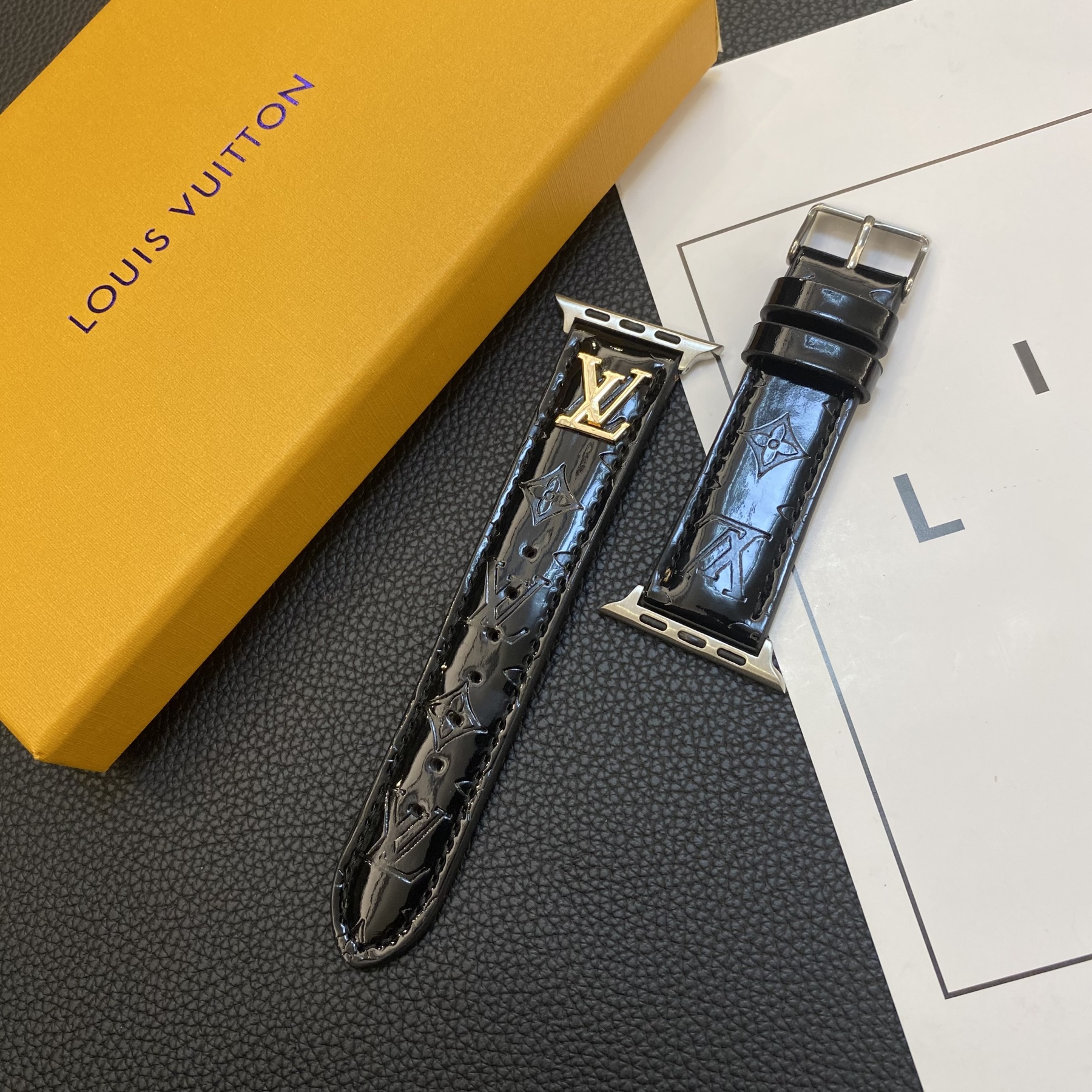 Leather Monogram Apple Watch Band Black-LG241809-GTOCASE
