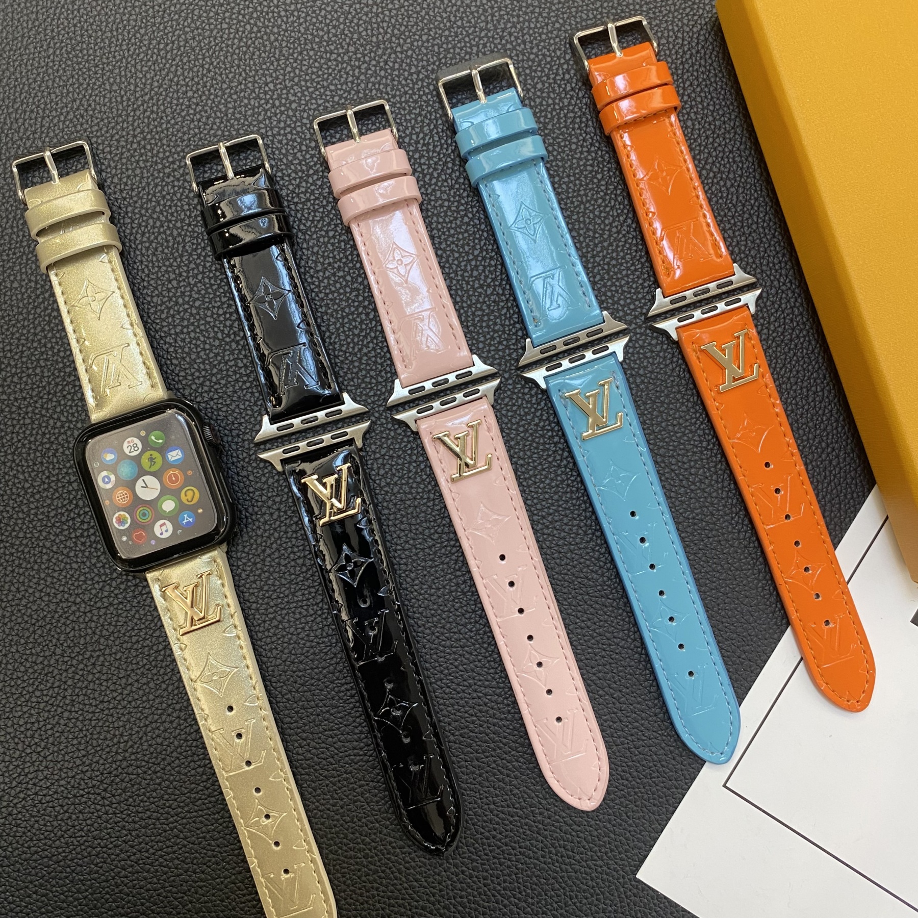 Leather Monogram Apple Watch Band Black-LG241809-GTOCASE