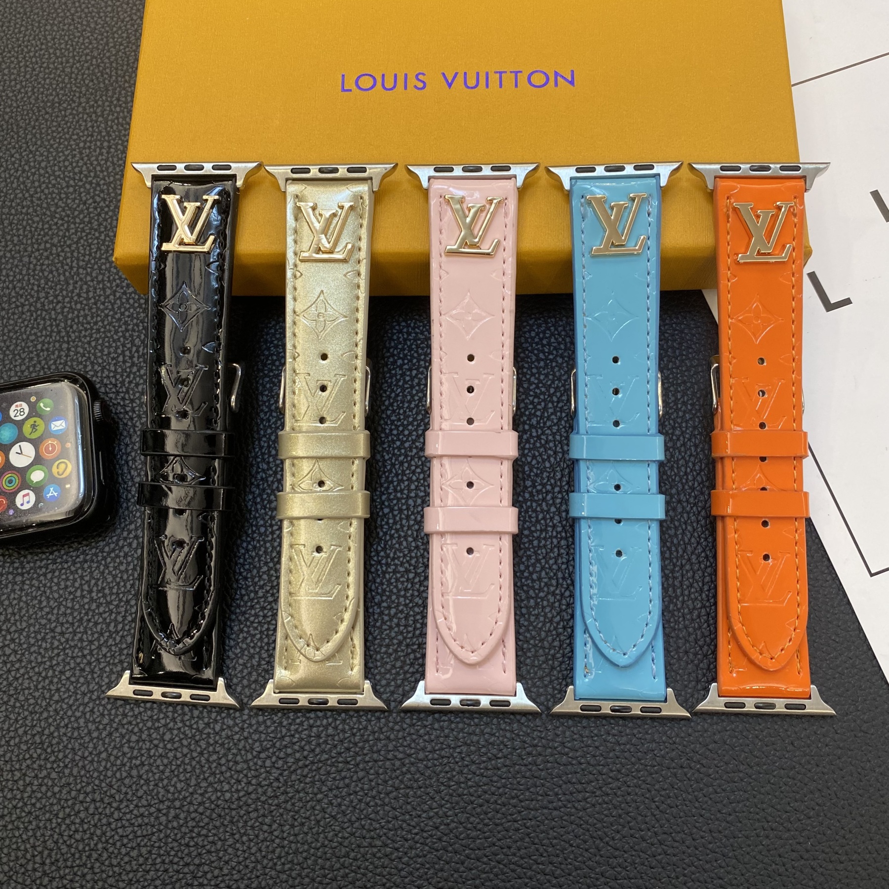 Leather Monogram Apple Watch Band Black-LG241809-GTOCASE