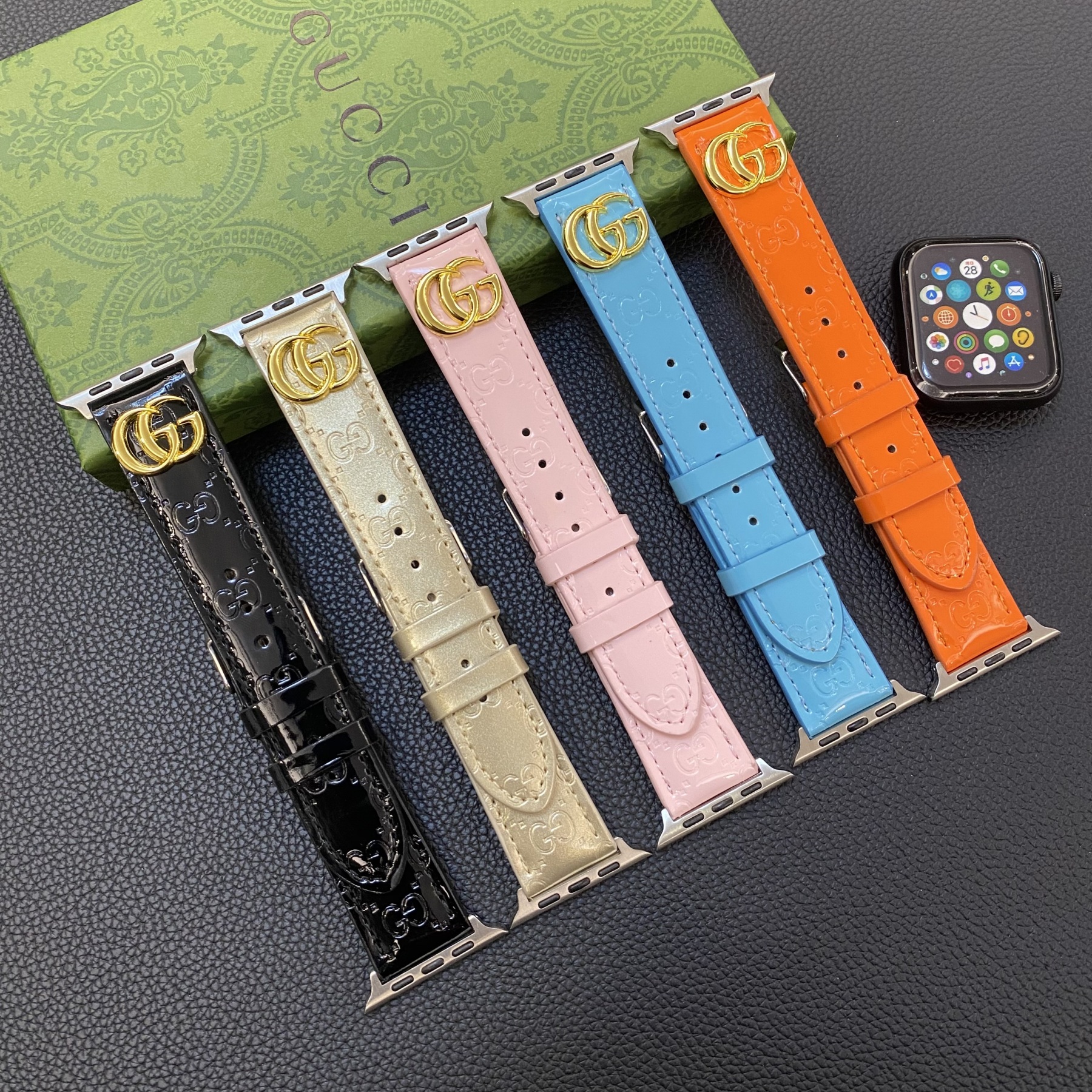 Leather GG Apple Watch Band Black-LGk240509-GTOCASE