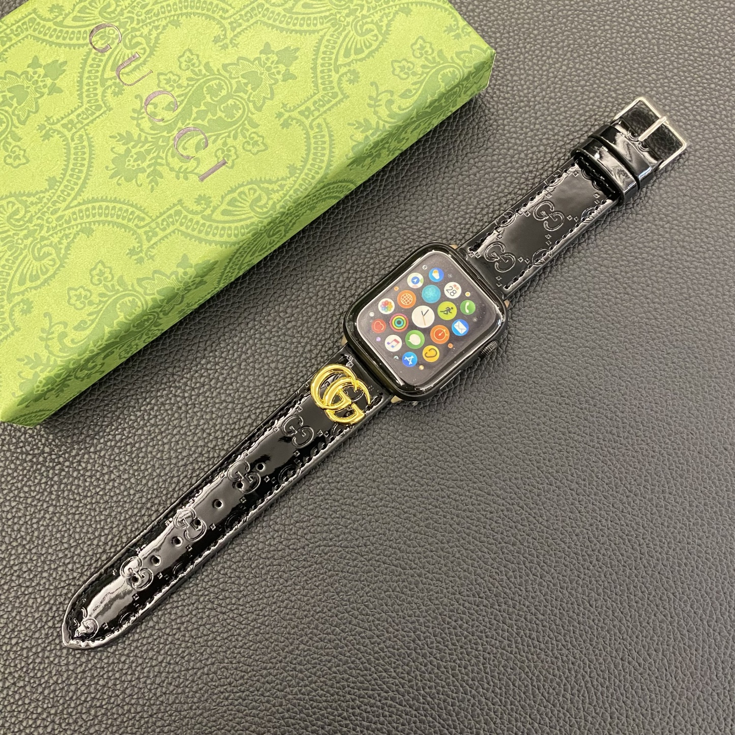 Leather GG Apple Watch Band Black-LGk240509-GTOCASE