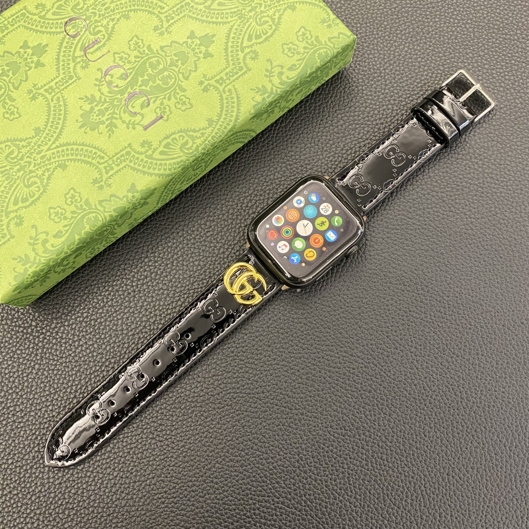 Leather GG Apple Watch Band Black-LGk240509-GTOCASE