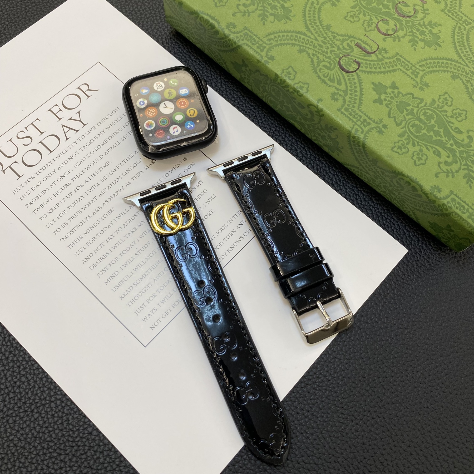 Leather GG Apple Watch Band Black-LGk240509-GTOCASE