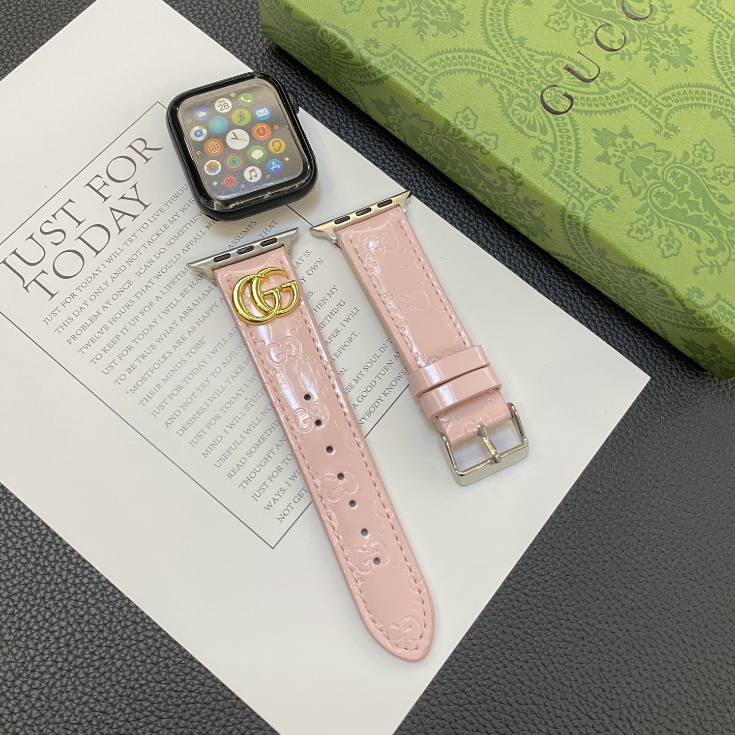 Leather GG Apple Watch Band Pink-LGk240509-GTOCASE