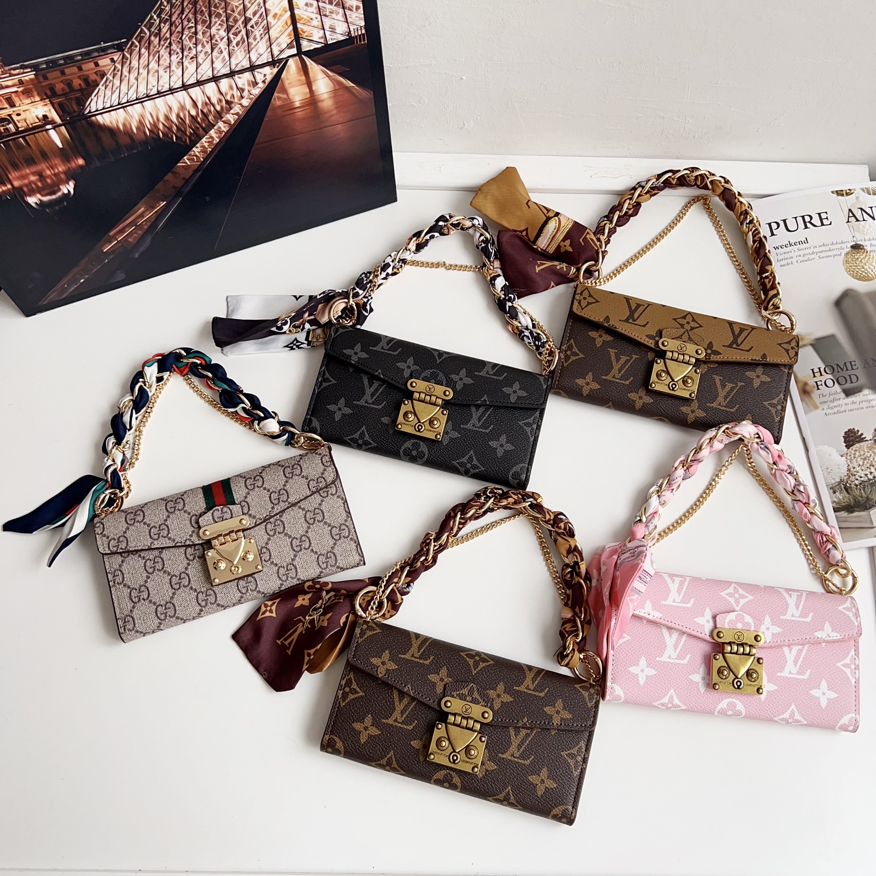 Luxury Leather Folio Monogram iPhone Case with Wallet And Wristlet Lanyard-GEMTY004