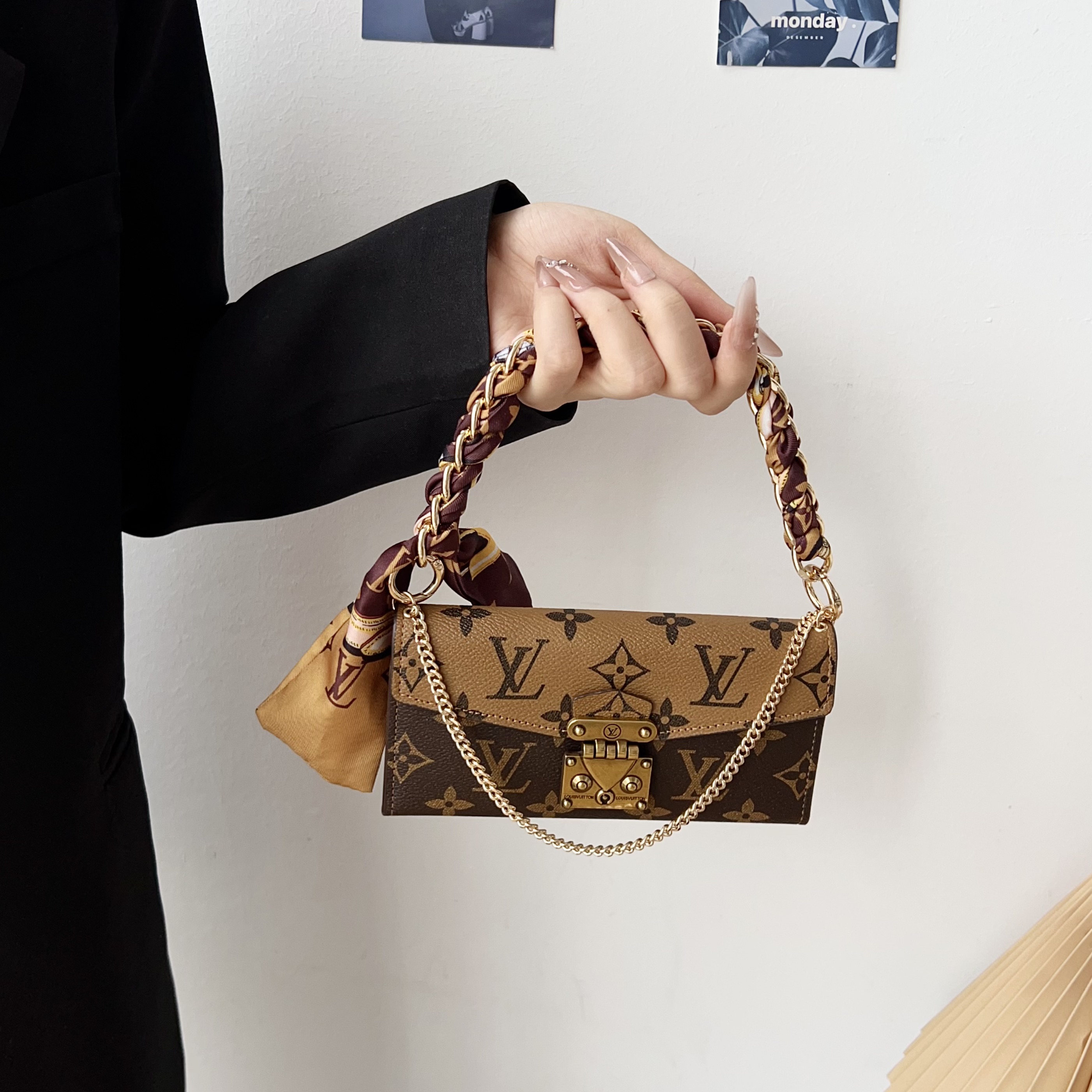 Luxury Leather Folio Monogram iPhone Case with Wallet And Wristlet Lanyard-GEMTY004