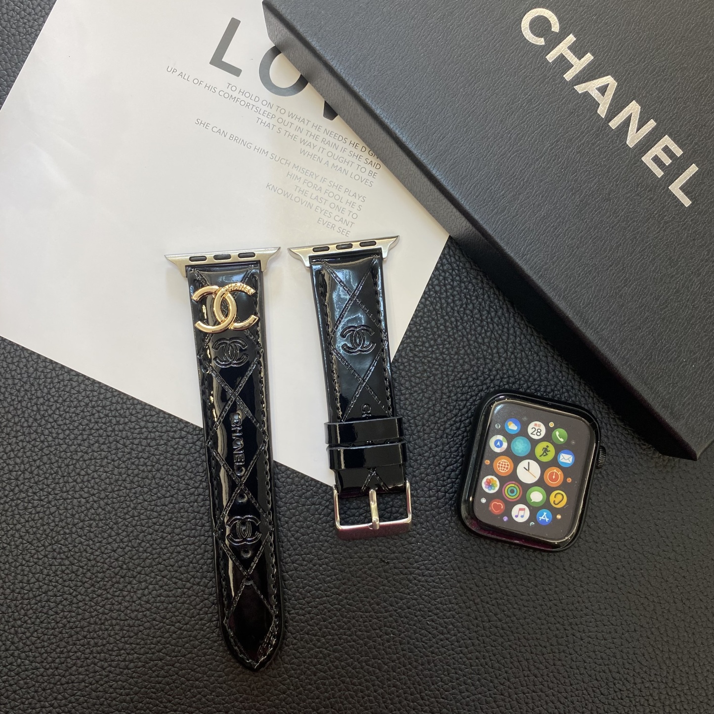 Leather CC Apple Watch Band Black-DLG240509-GTOCASE
