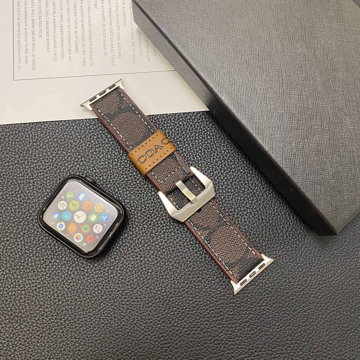 Leather C  Apple Watch Band Dark brown-YHK244221710-GTOCASE