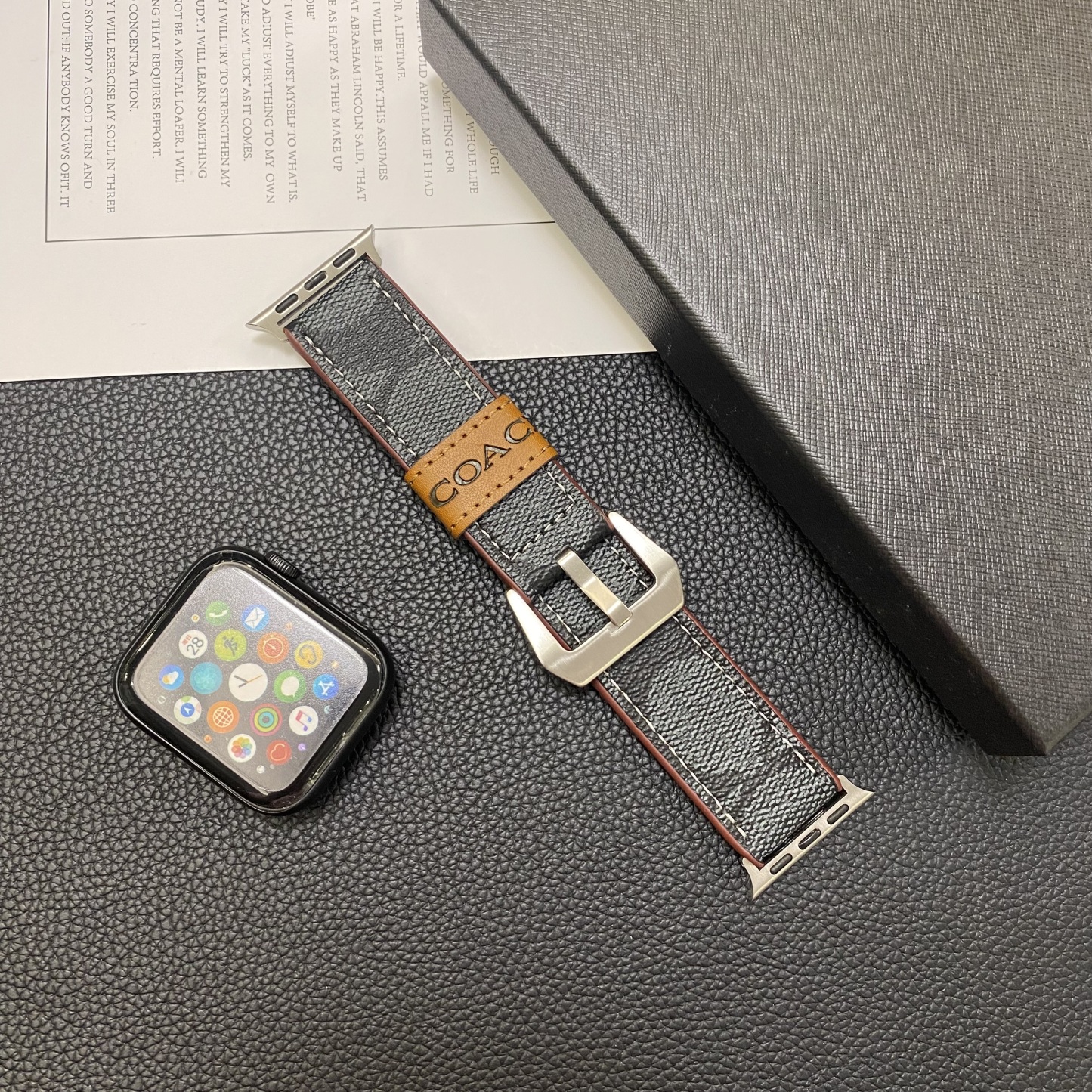 Leather C Apple Watch Band Black-YHK244221710-GTOCASE