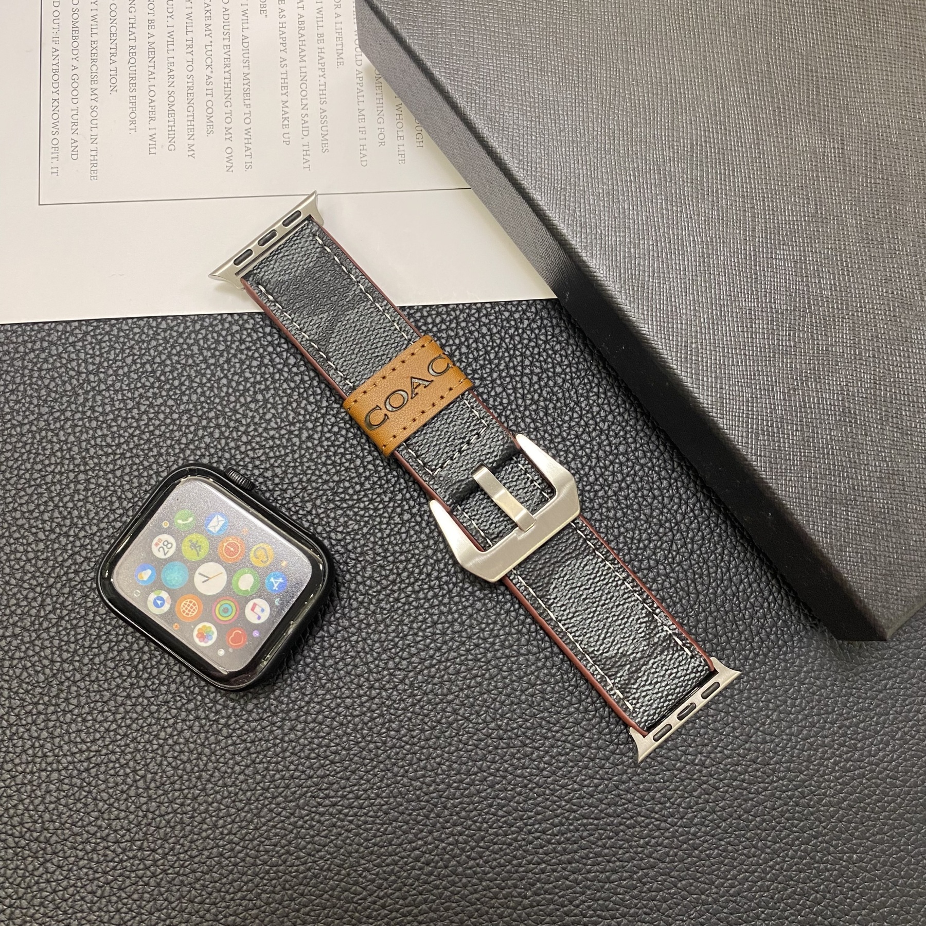 Leather C Apple Watch Band Black-YHK244221710-GTOCASE
