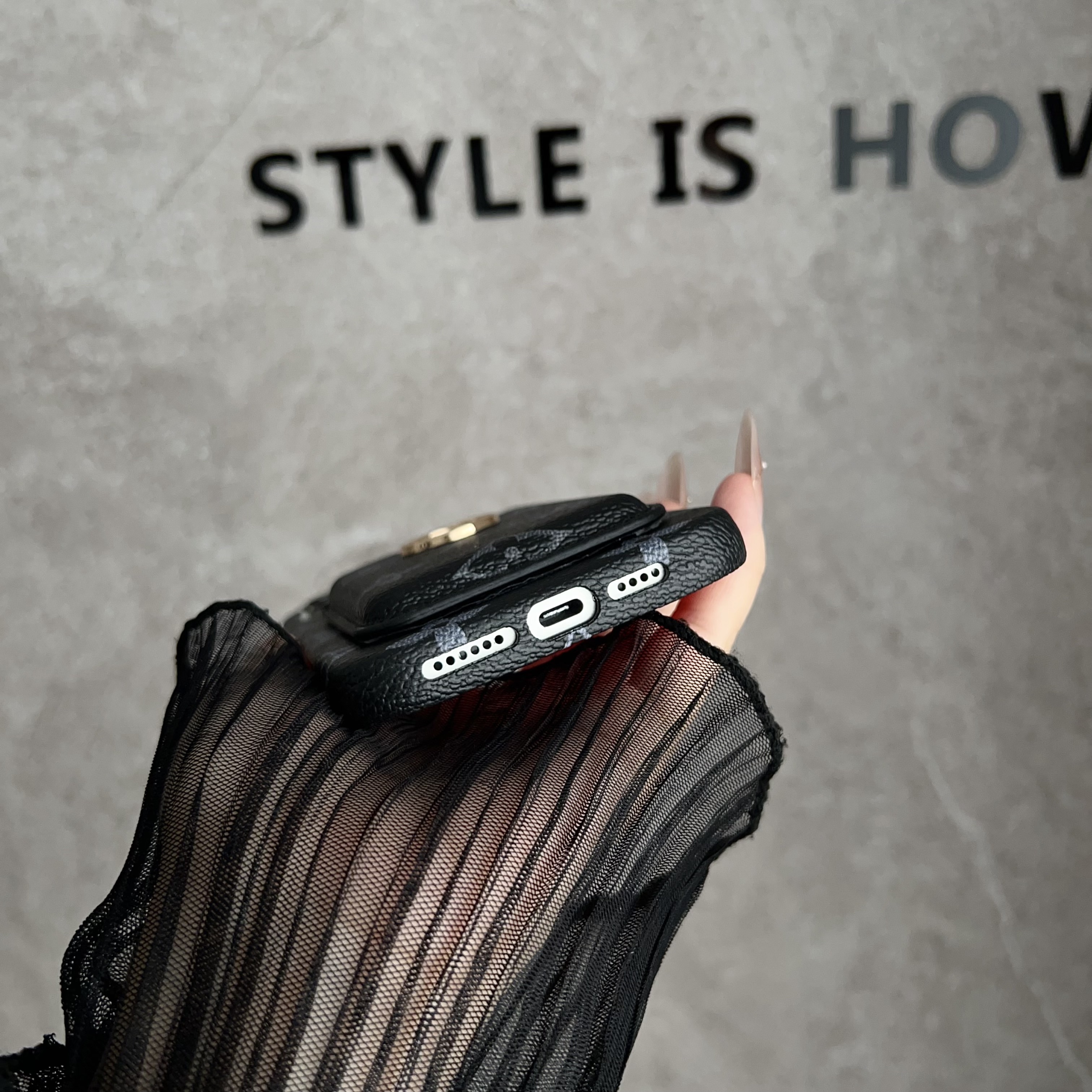 Leather Monogram iPhone Case With Card Holder Big Printing-CKK251157