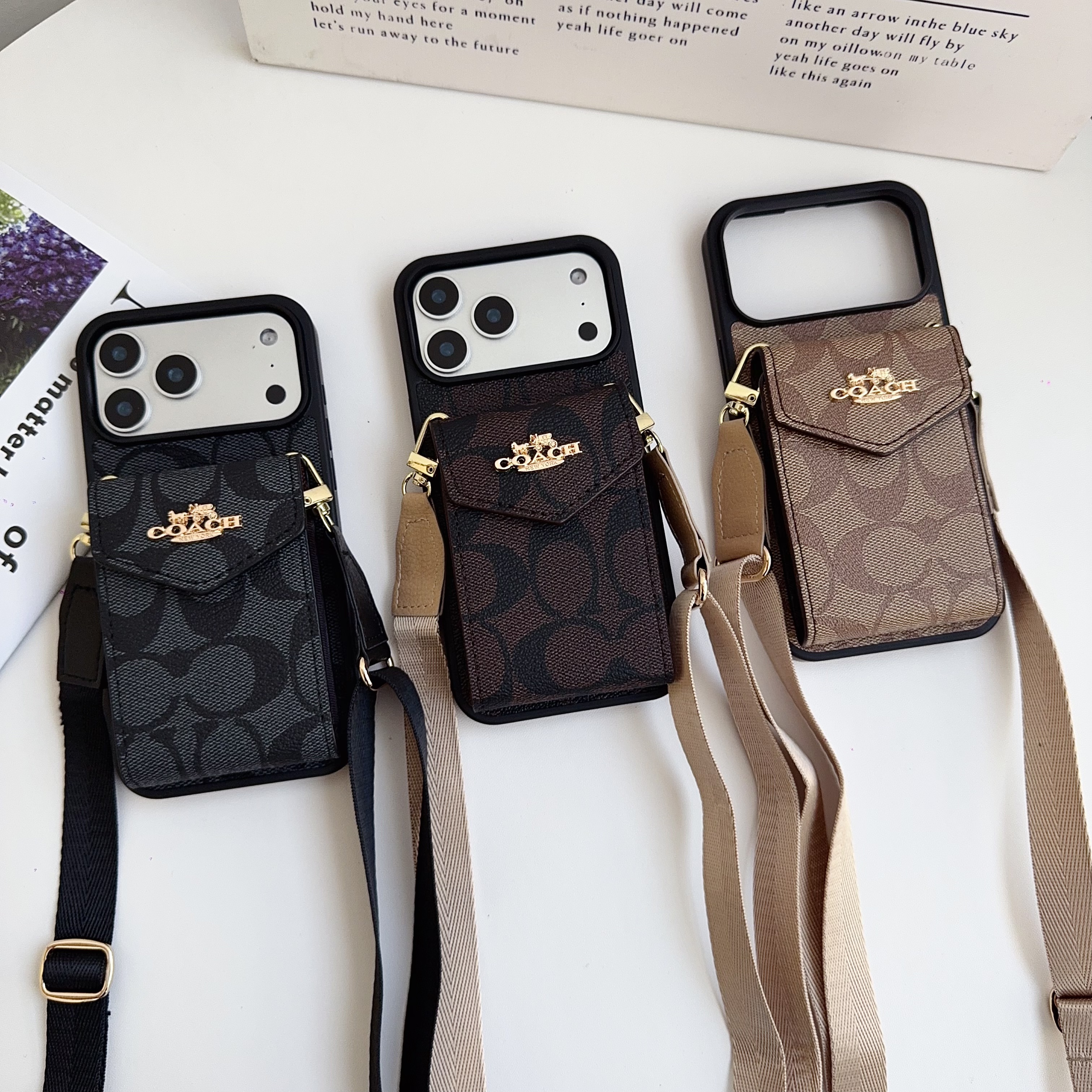 Leather CH iPhone Case With Card Holder And Strap-DKP251105