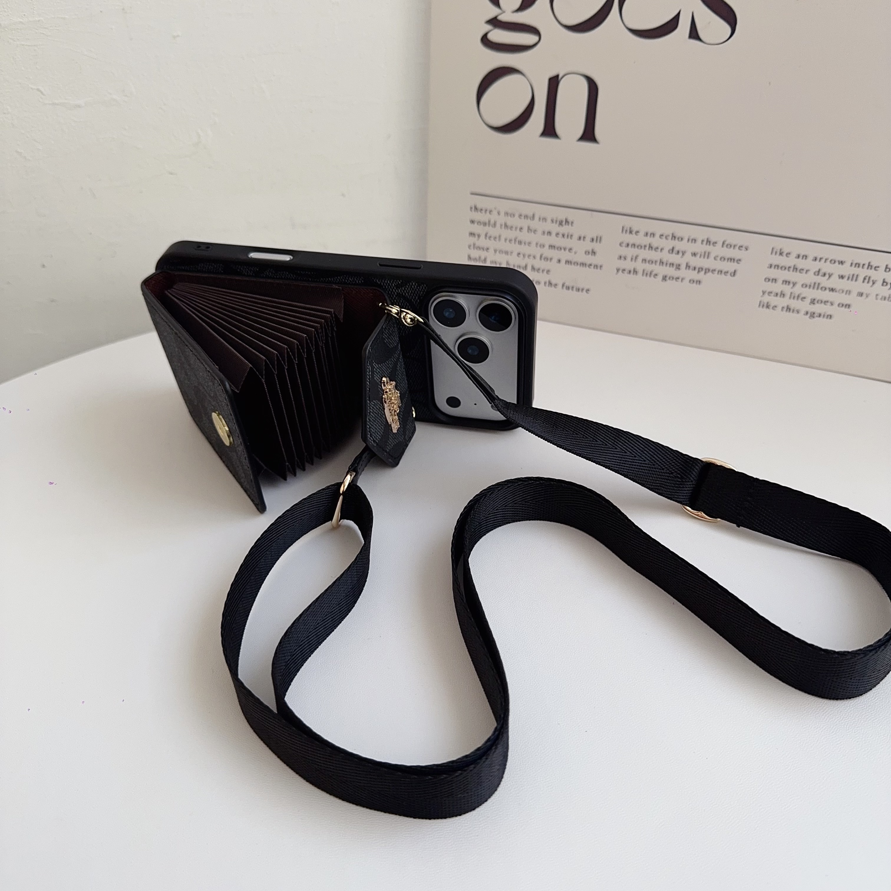 Leather CH iPhone Case With Card Holder And Strap-DKP251105