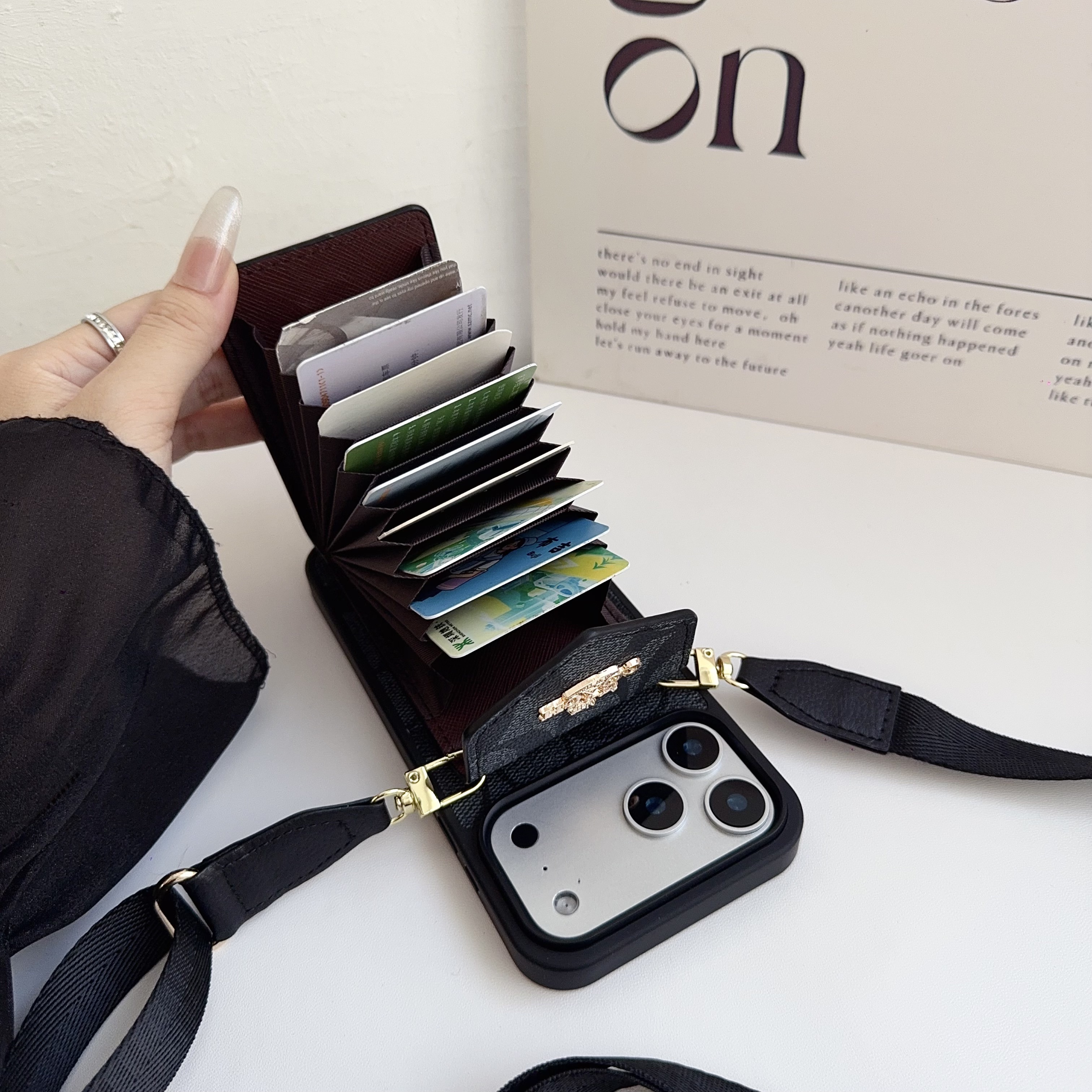 Leather CH iPhone Case With Card Holder And Strap-DKP251105