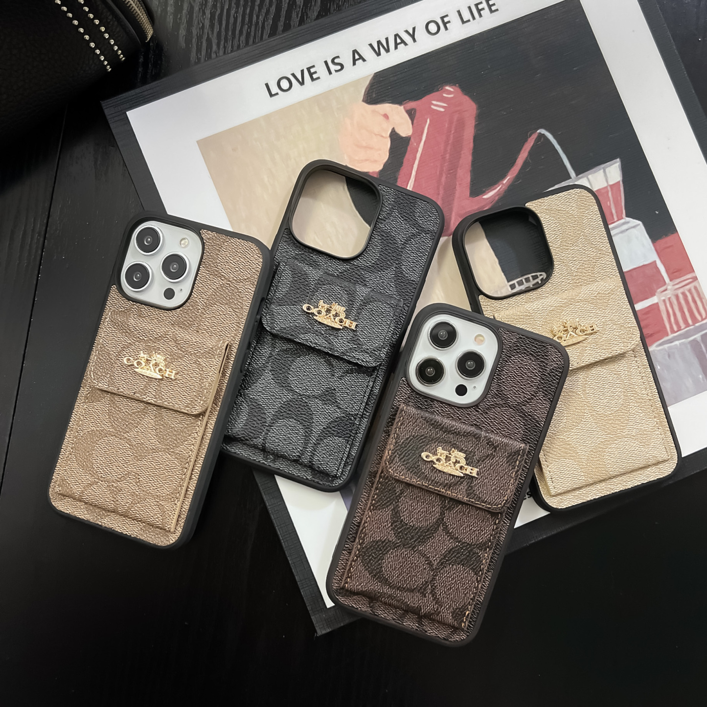 CH iPhone Case With Card Holder Wallet Dark Brown -SZK240425-GTOCASE