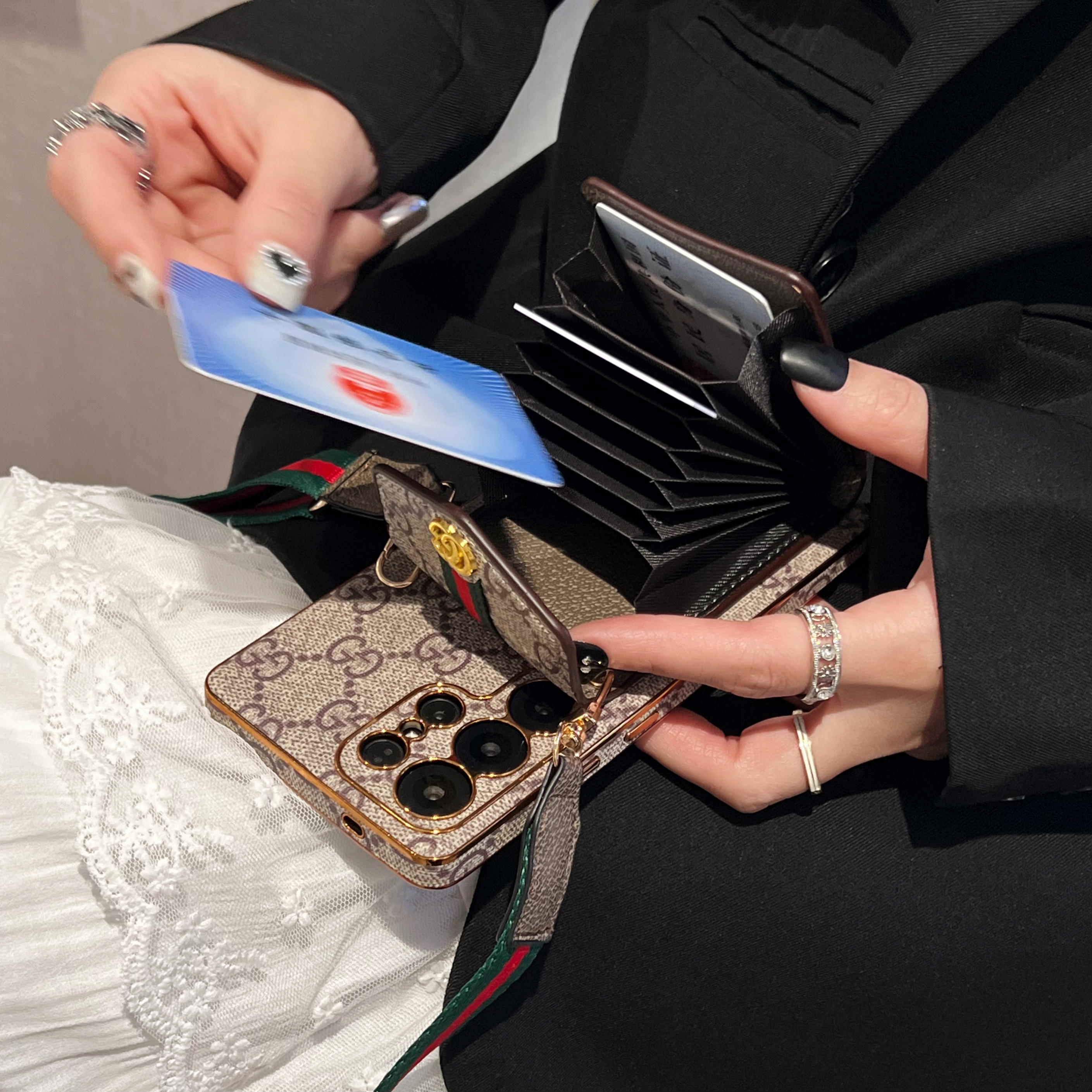 Classic Leather Monogram Samsung Galaxy S Series Case With Card Holder And Strap-GELV101