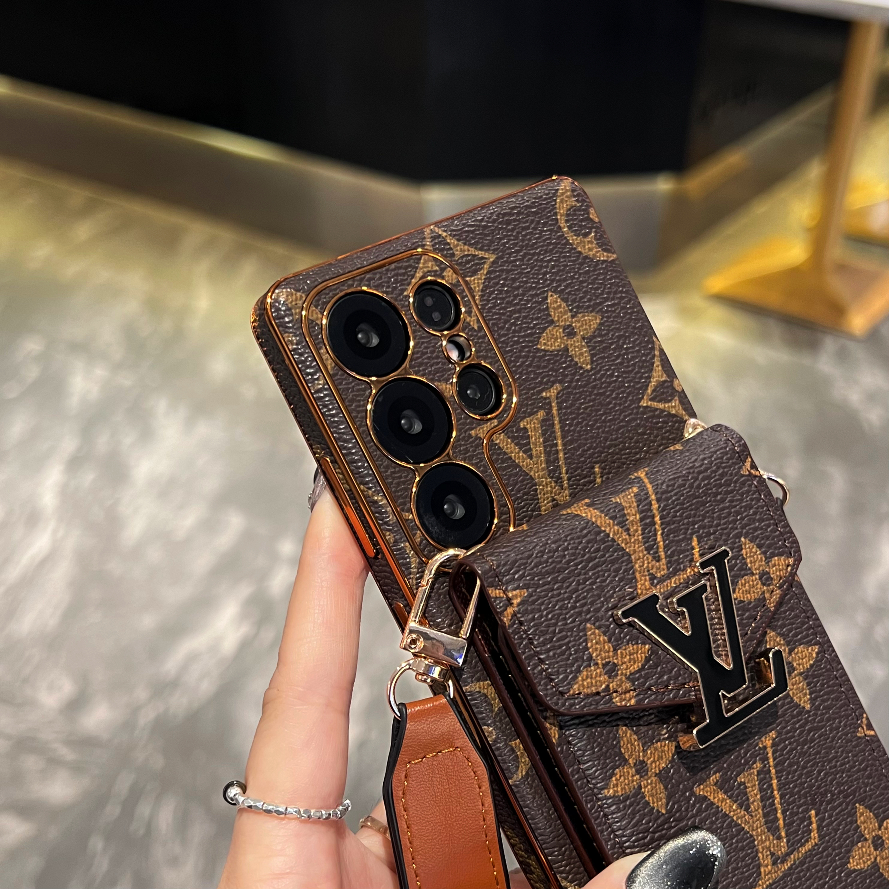 Classic Leather Monogram Samsung Galaxy S Series Case With Card Holder And Strap-GELV101