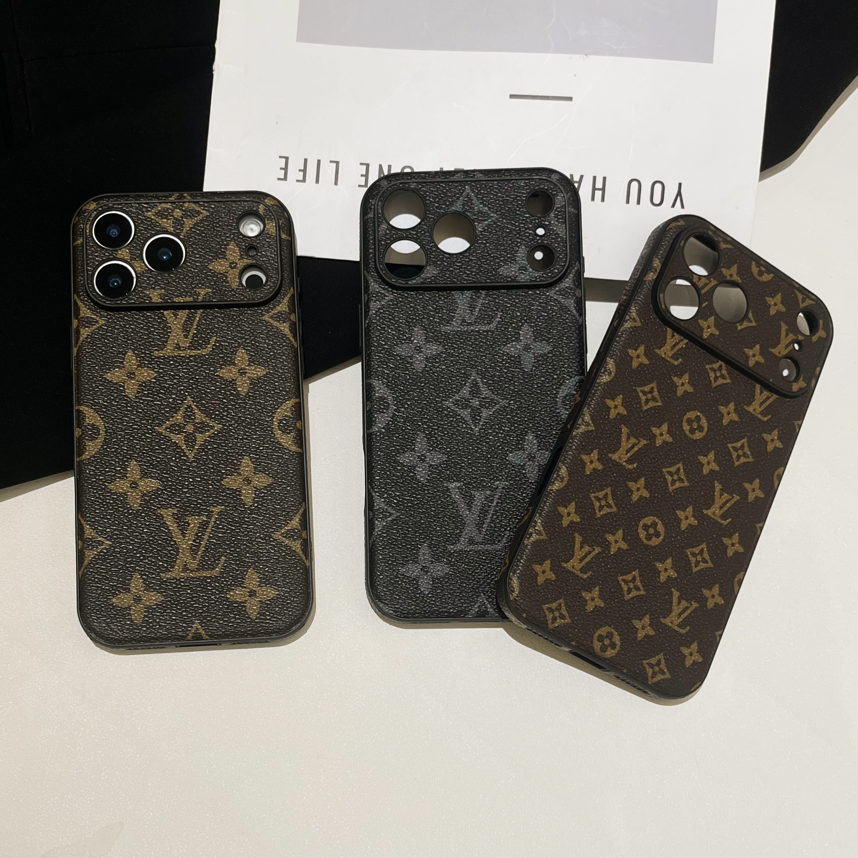 Black Monogram iPhone Case For iPhone 17 Series-CRk251026