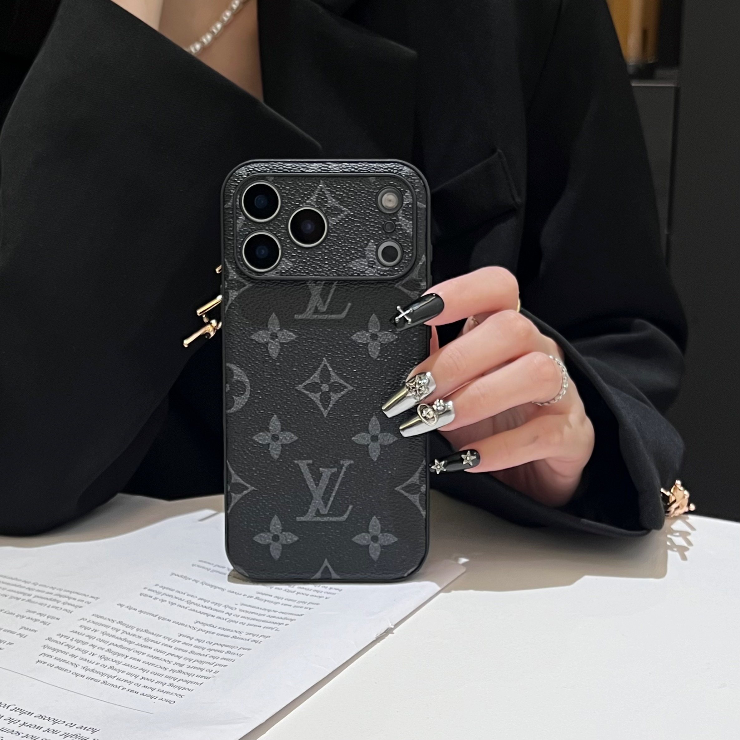 Black Monogram iPhone Case For iPhone 17 Series-CRk251026