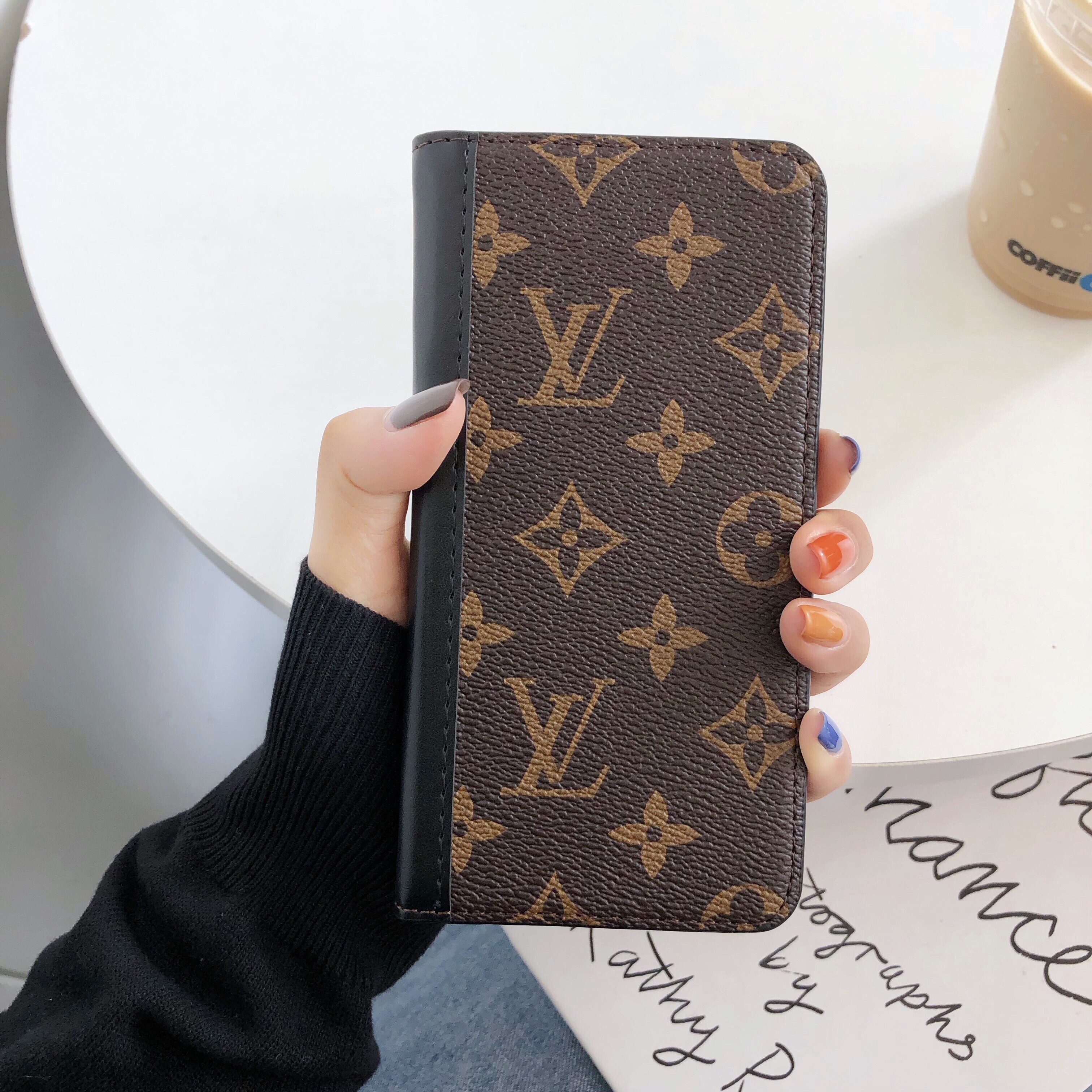 Folding Leather Monogram iPhone Case with Card and Cash Slots Big Printing-GEHYL002