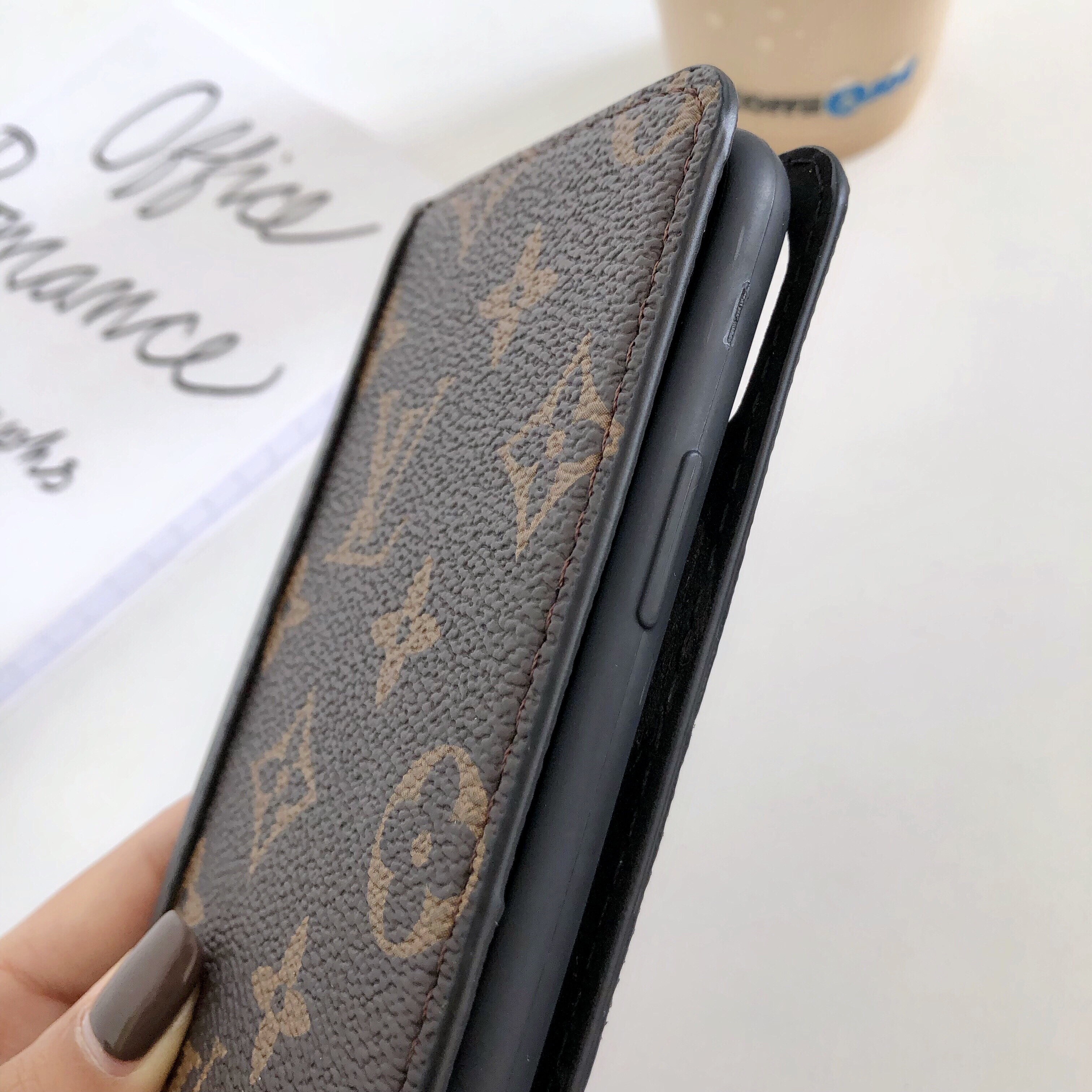 Folding Leather Monogram iPhone Case with Card and Cash Slots Big Printing-GEHYL002