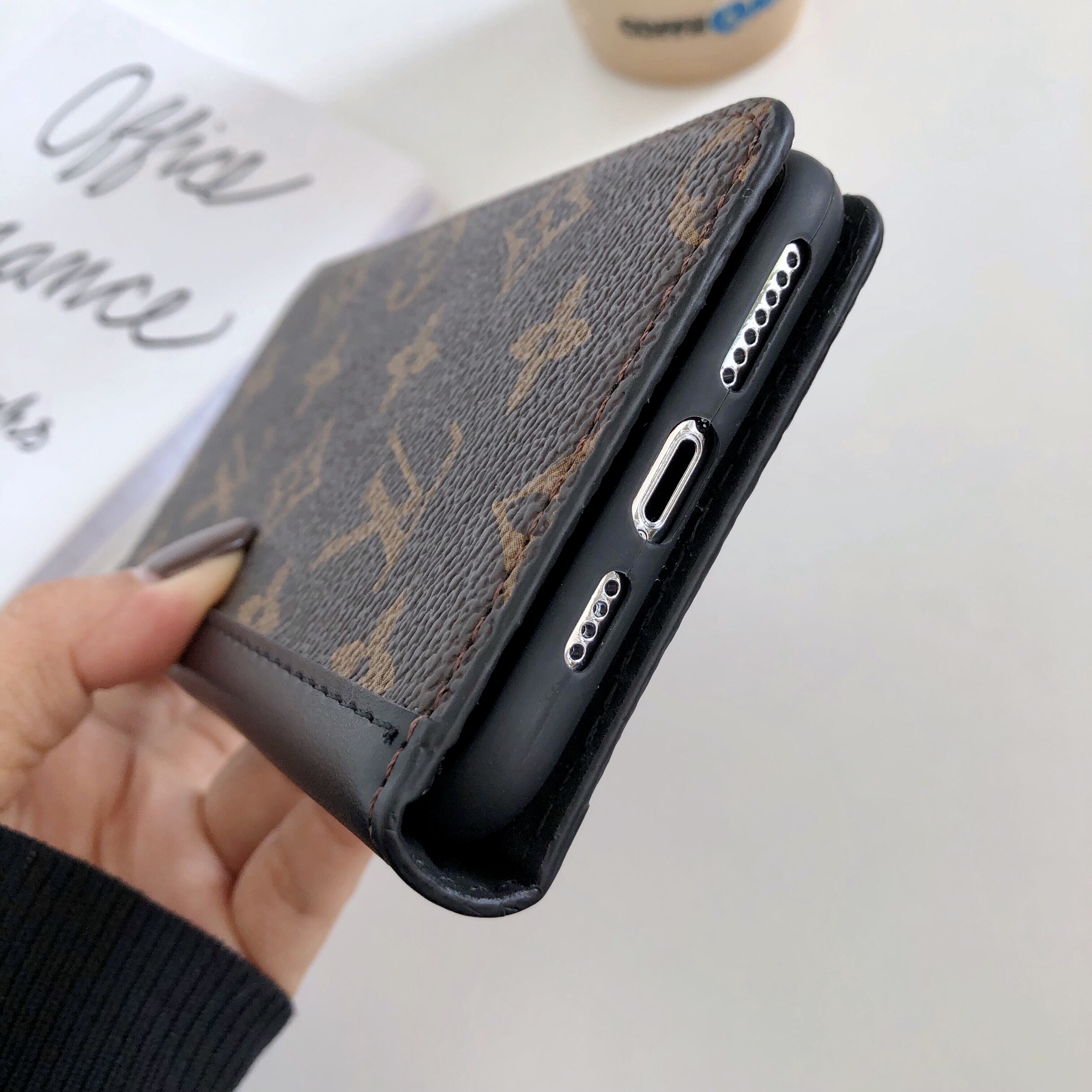 Folding Leather Monogram iPhone Case with Card and Cash Slots Big Printing-GEHYL002