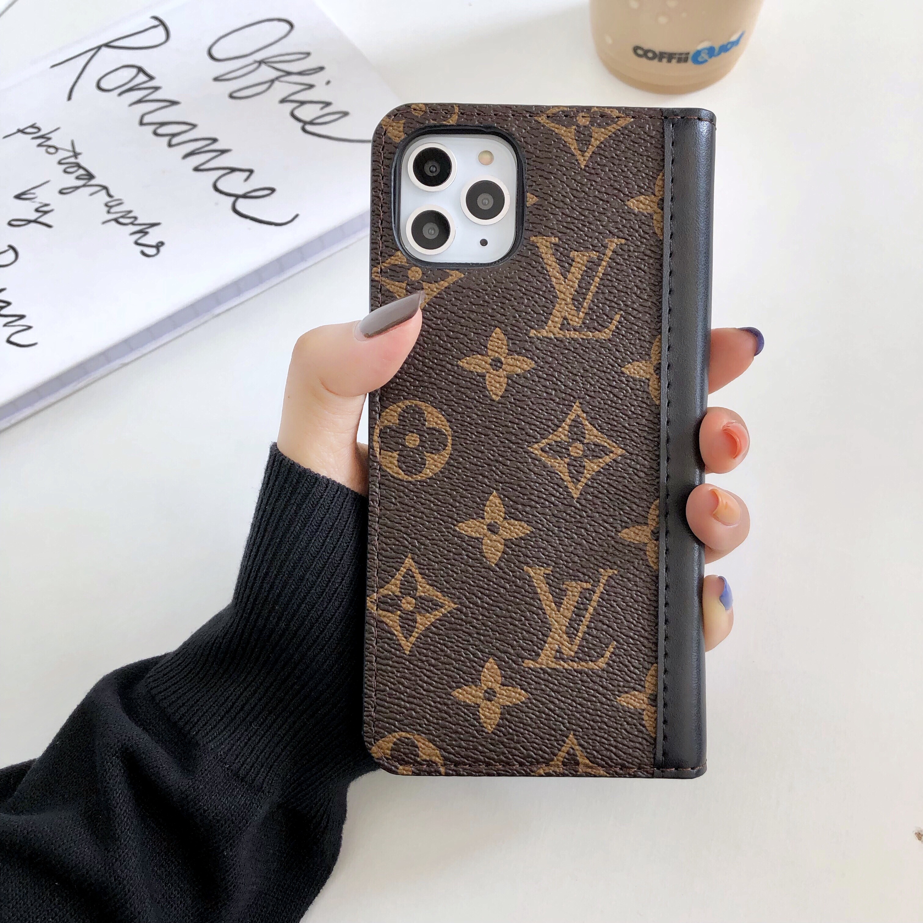 Folding Leather Monogram iPhone Case with Card and Cash Slots Big Printing-GEHYL002
