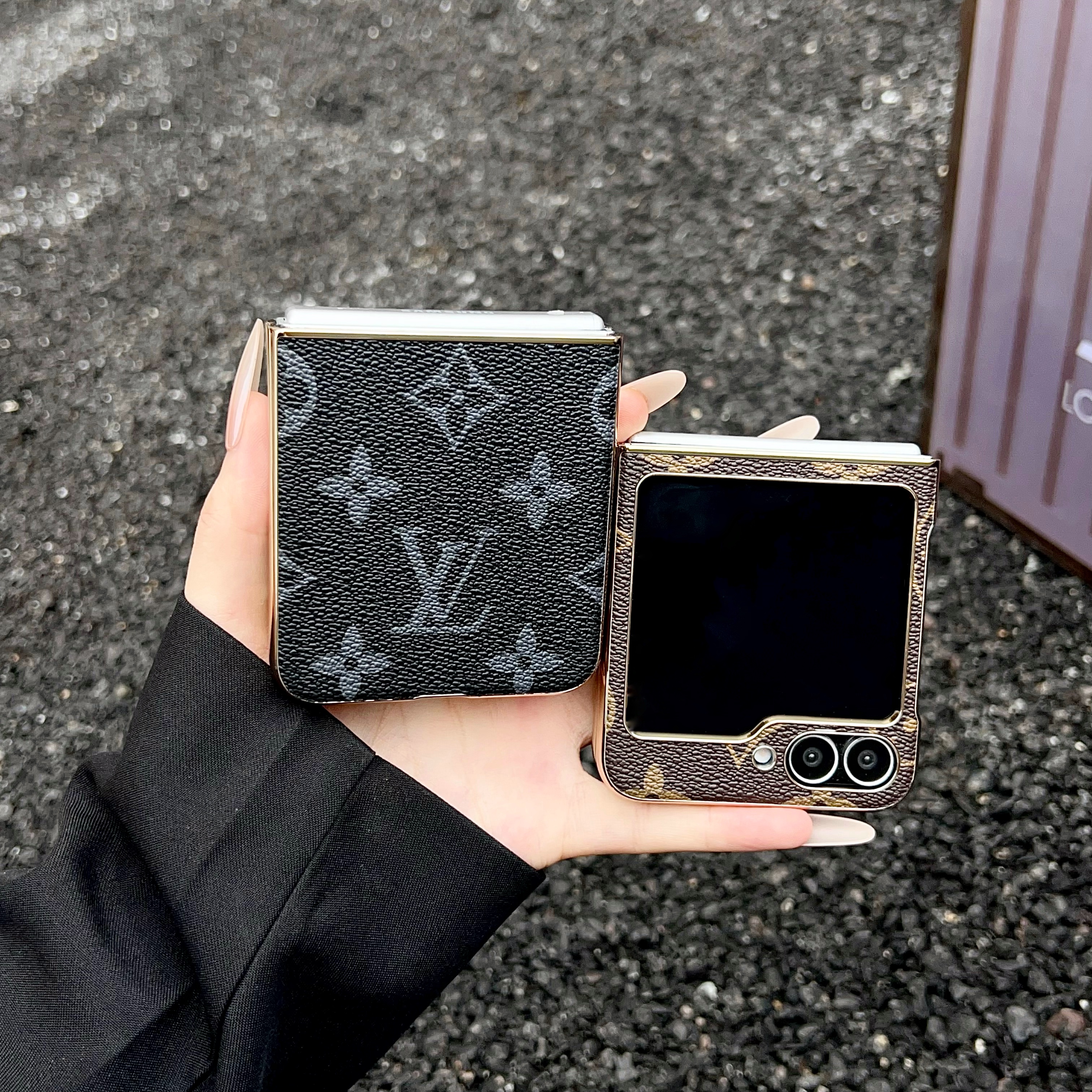 Elegant Leather Monogram Samsung Galaxy Z Flip Series Case-GELV105