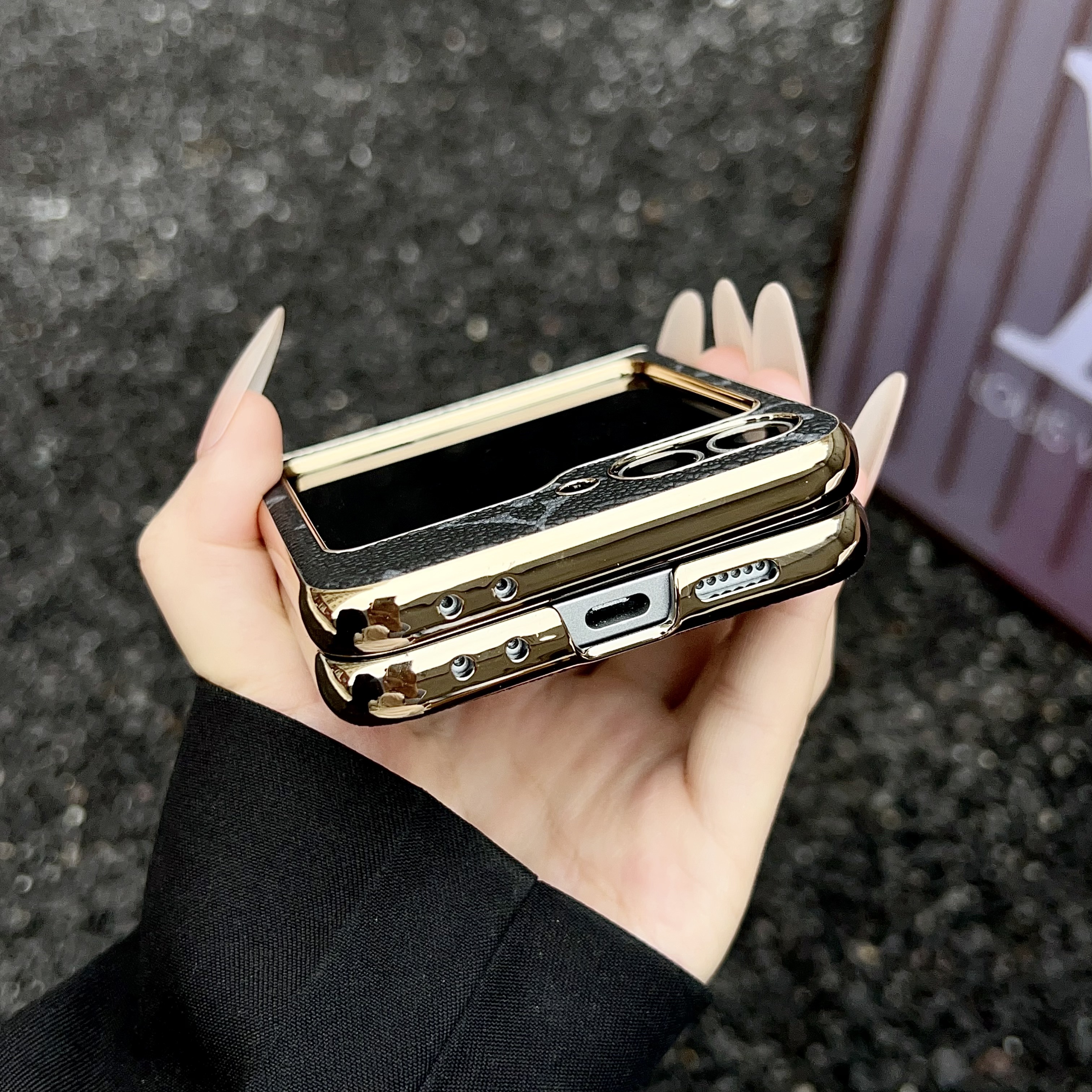 Elegant Leather Monogram Samsung Galaxy Z Flip Series Case-GELV105