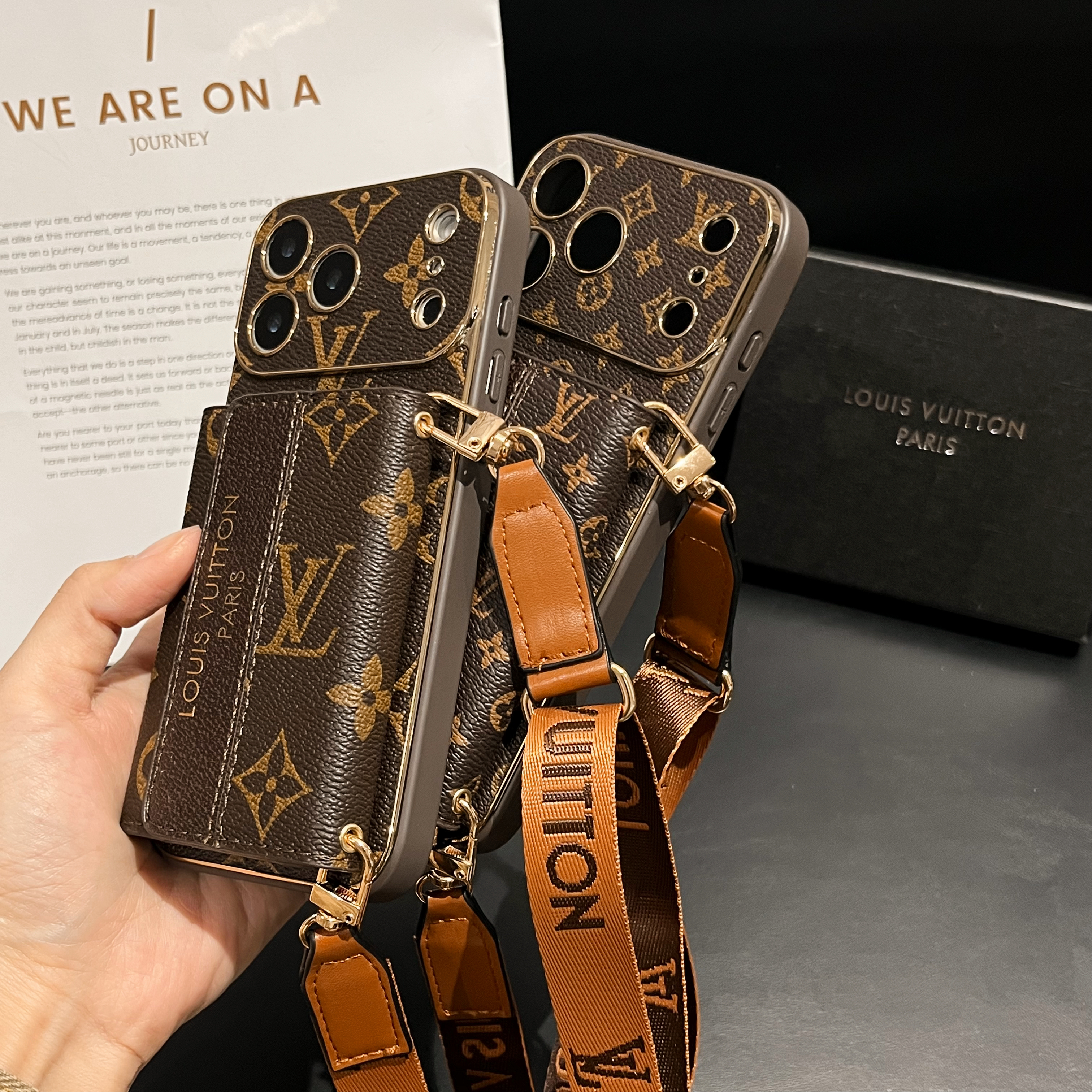 Classic Monogram iPhone Case With Card Holder And Strap For iPhone 17 Series-GELV009