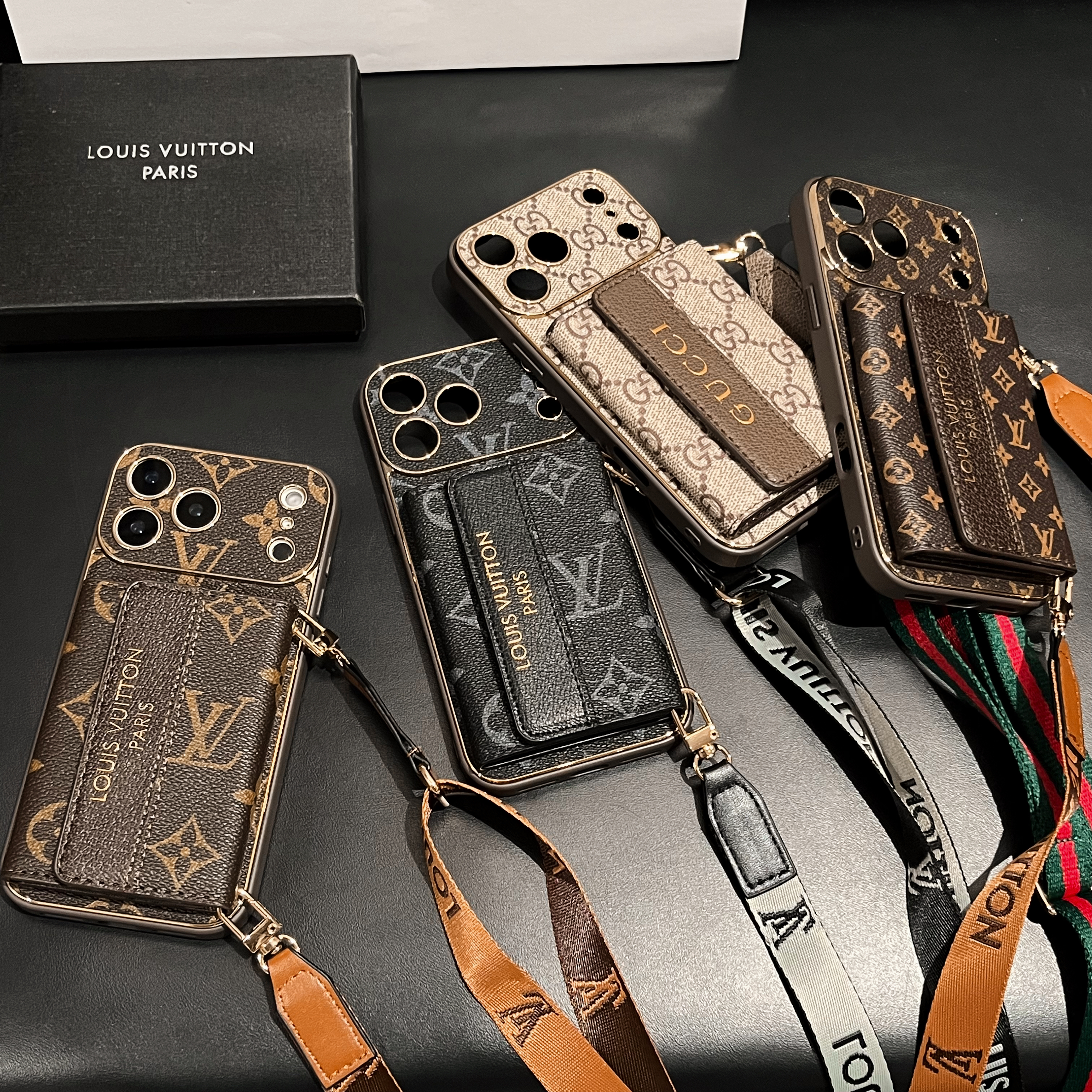 Trendy GG iPhone Case With Wallet And Crossbody Strap For iPhone 17 Series-GEGG008