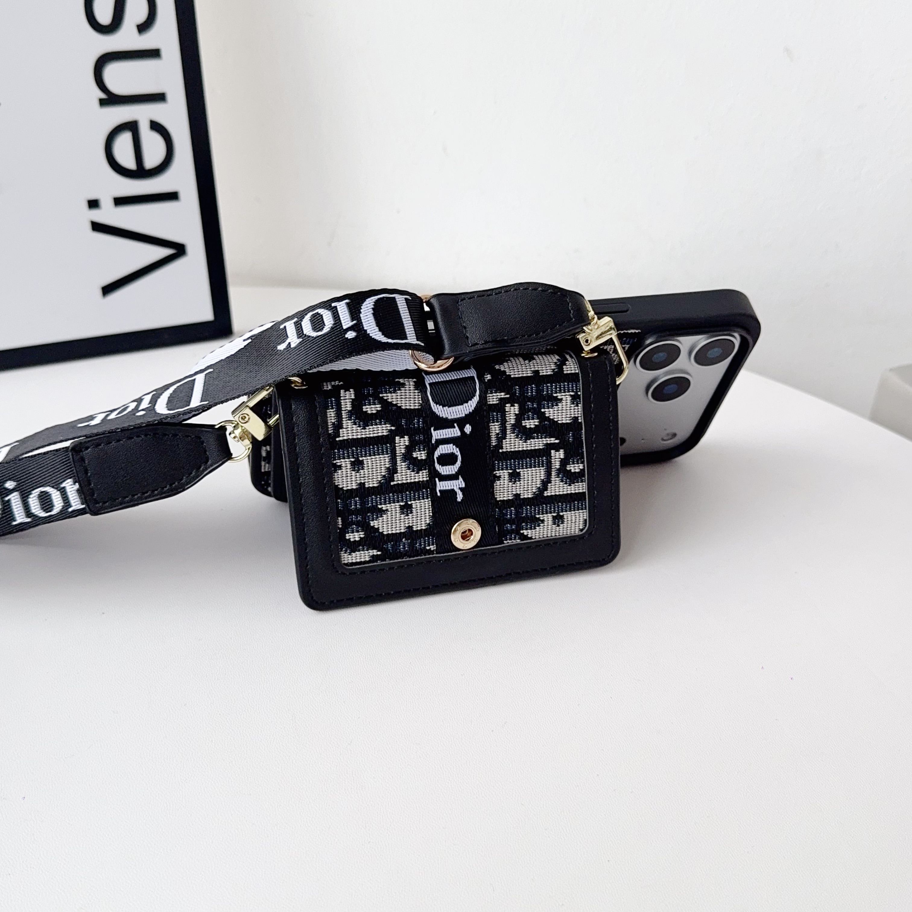 Classic Leather CD iPhone Case With Wallet And Crossbody Strap-ZYK251405