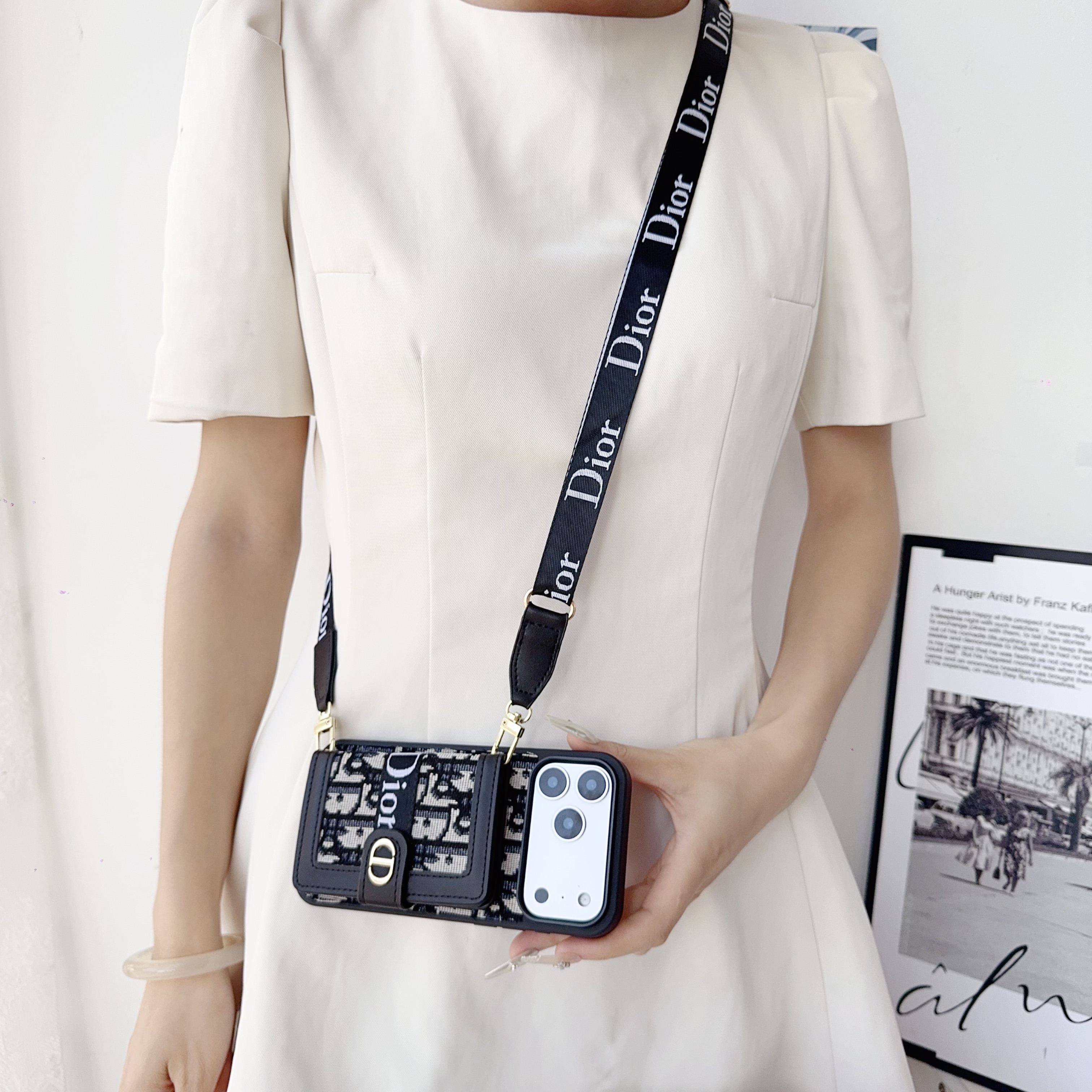 Classic Leather CD iPhone Case With Wallet And Crossbody Strap-ZYK251405