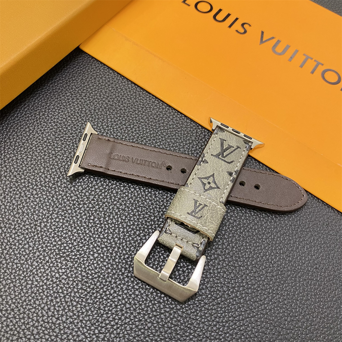 Leather Monogram Apple Watch Band Leather Brown-YH24422-GTOCASE
