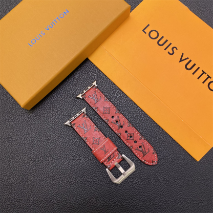 Leather Monogram Apple Watch Band Leather Red-YH24422-GTOCASE