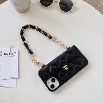 CC iPhone Case With Card Holder And Strap Black -SLK240104-GTOCASE