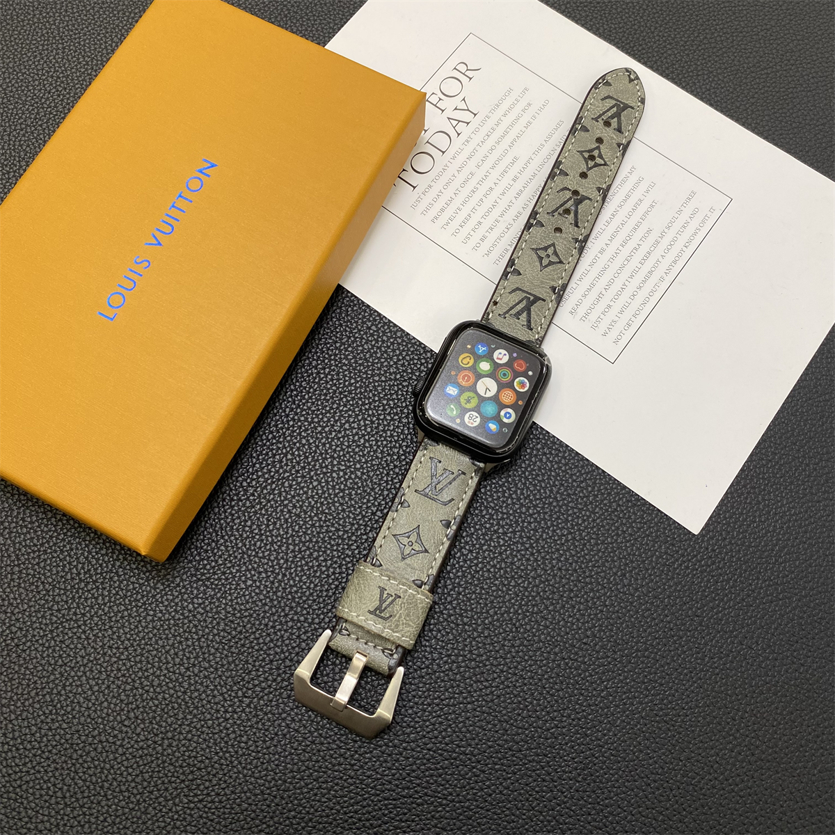 Leather Monogram Apple Watch Band Leather Brown-YH24422-GTOCASE