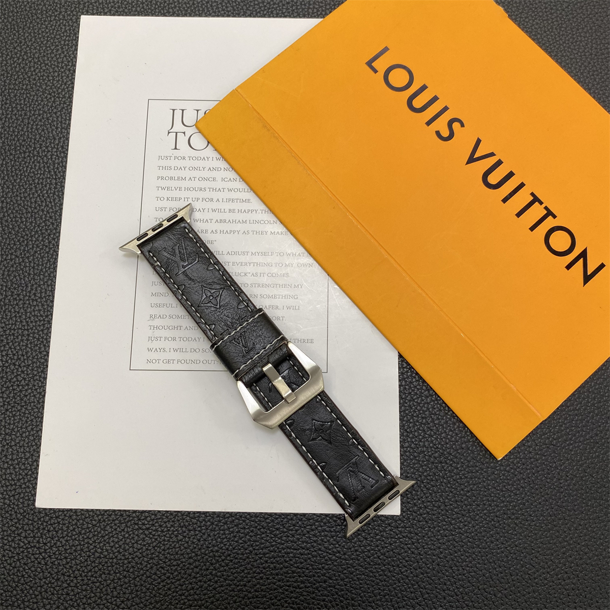 Leather Monogram Apple Watch Band Black-YH24422-GTOCASE