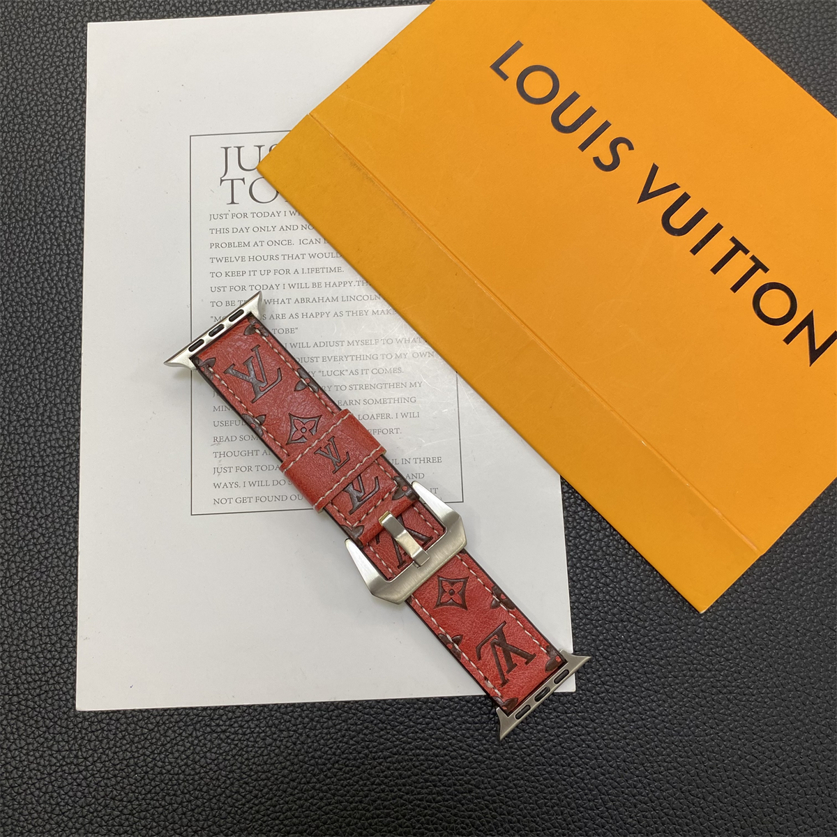 Leather Monogram Apple Watch Band Leather Red-YH24422-GTOCASE