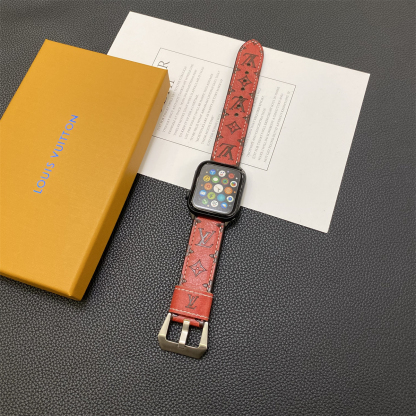Leather Monogram Apple Watch Band Leather Red-YH24422-GTOCASE