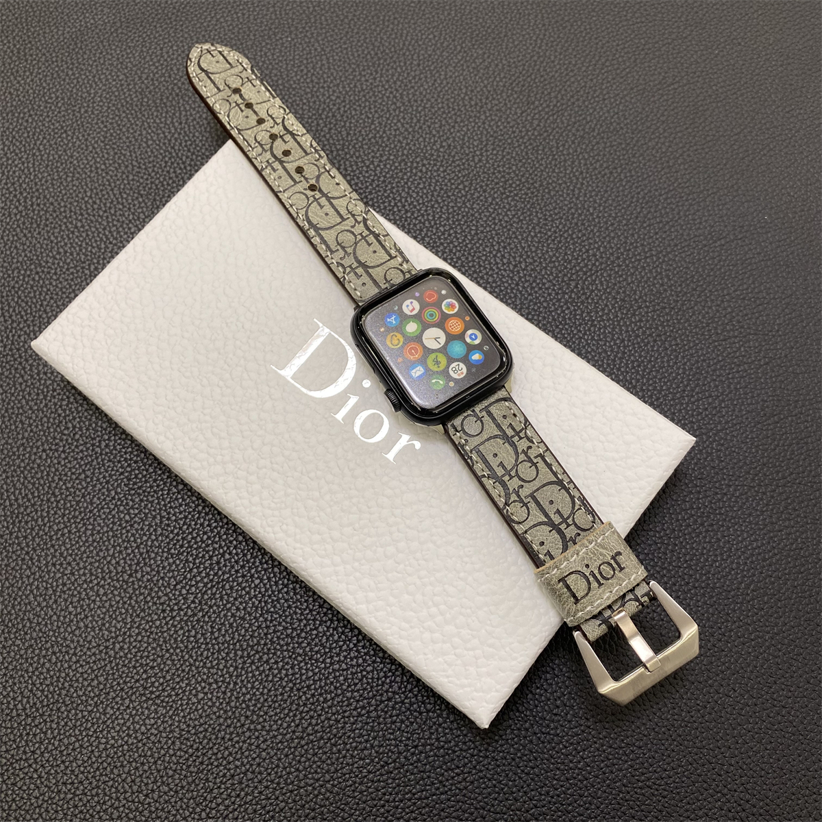 Leather CD Apple Watch Band Gray-YHK240509-GTOCASE