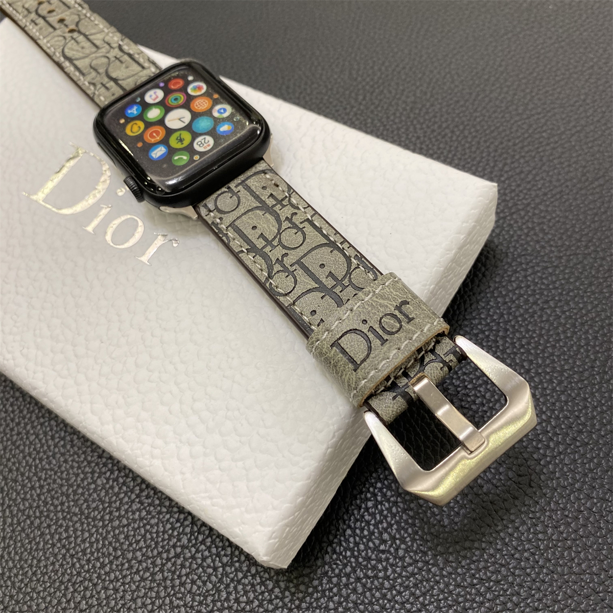 Leather CD Apple Watch Band Gray-YHK240509-GTOCASE