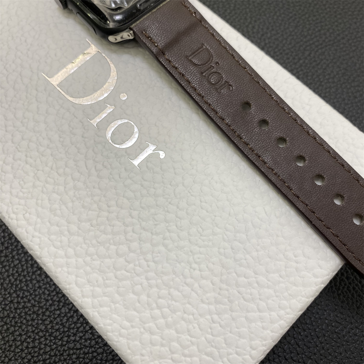 Leather CD Apple Watch Band Black-YHK240509-GTOCASE