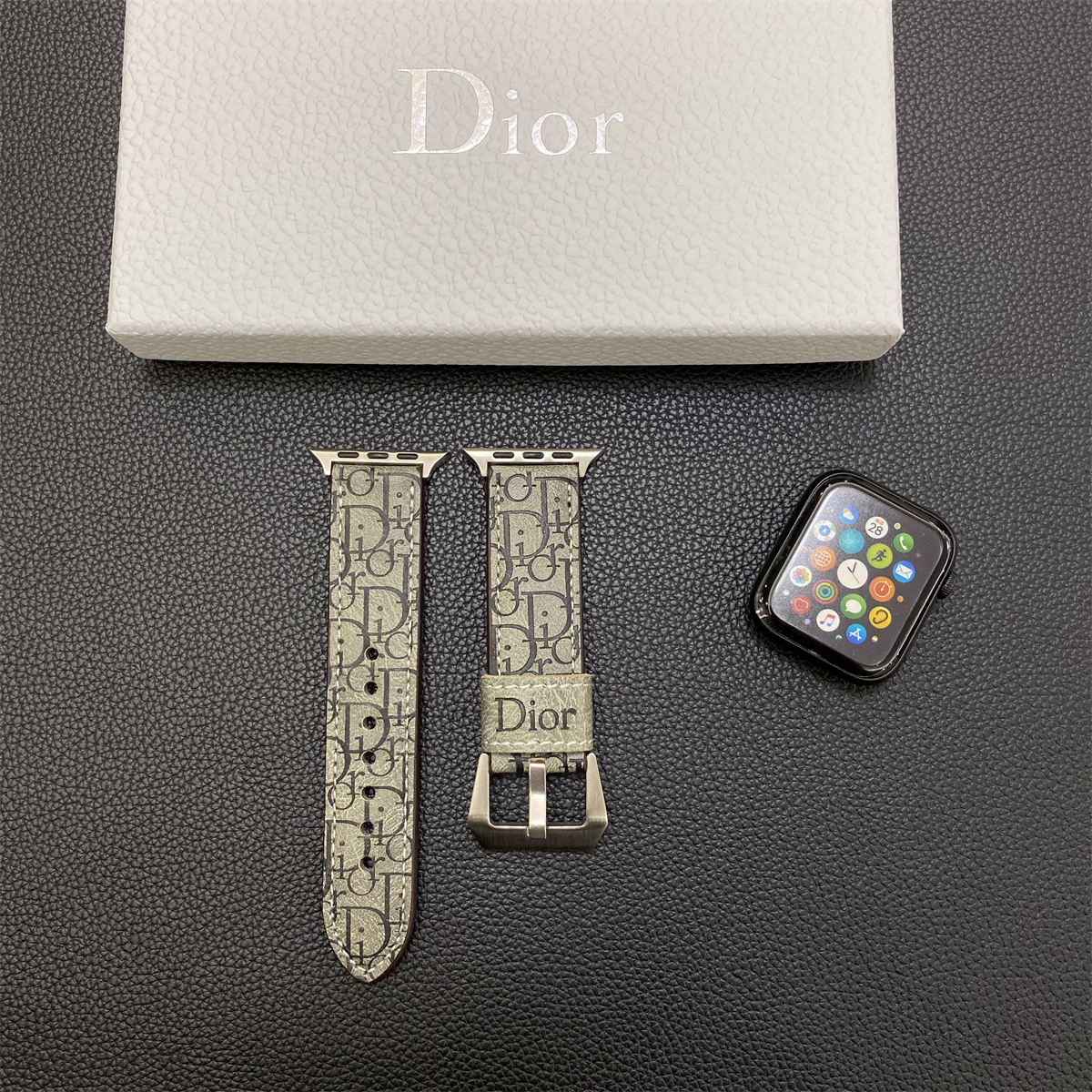 Leather CD Apple Watch Band Gray-YHK240509-GTOCASE