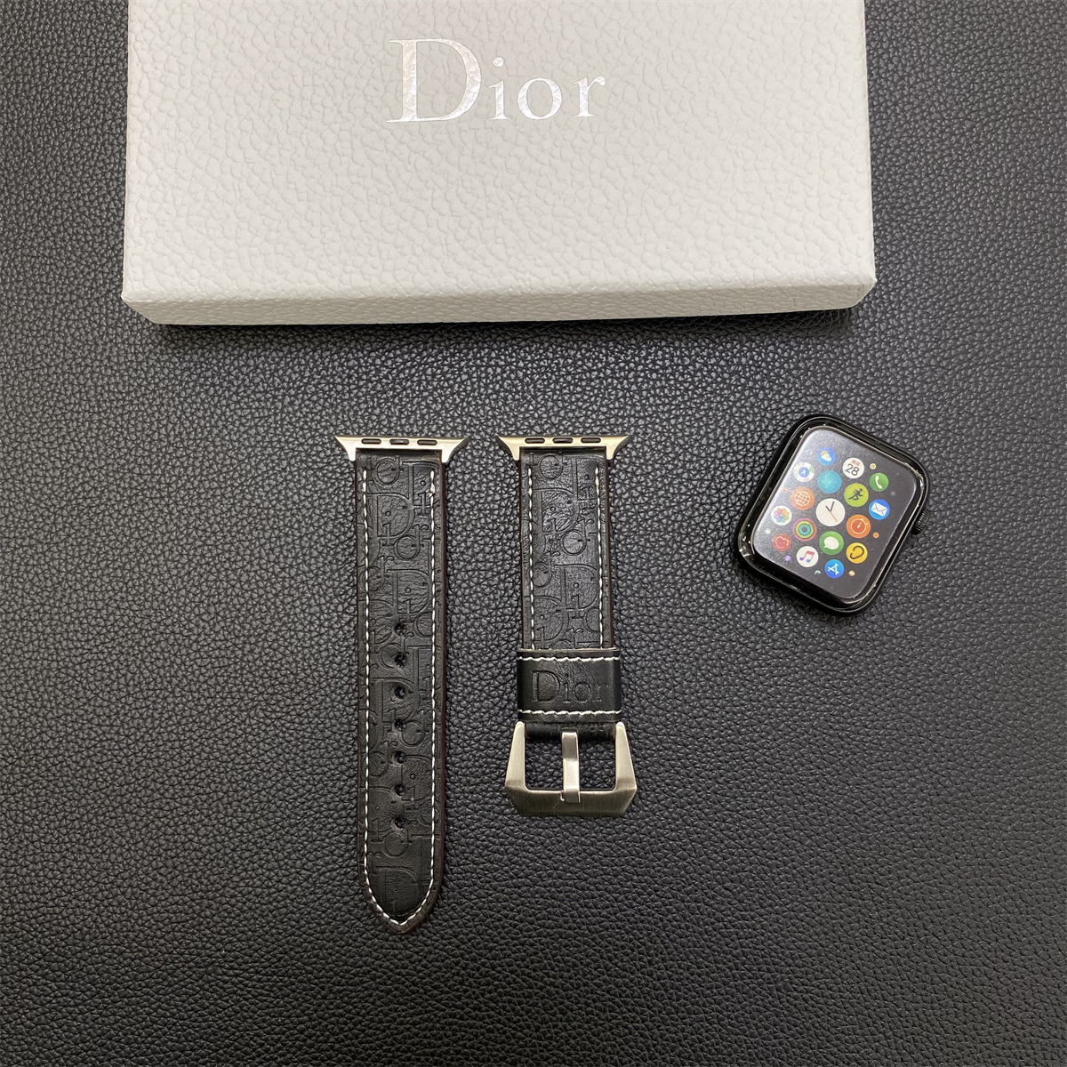 Leather CD Apple Watch Band Black-YHK240509-GTOCASE