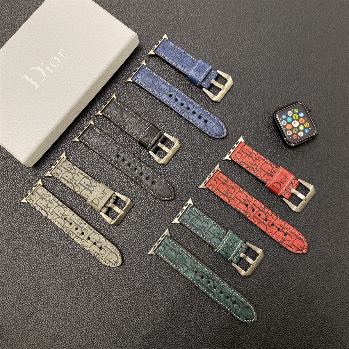 Leather CD Apple Watch Band Black-YHK240509-GTOCASE