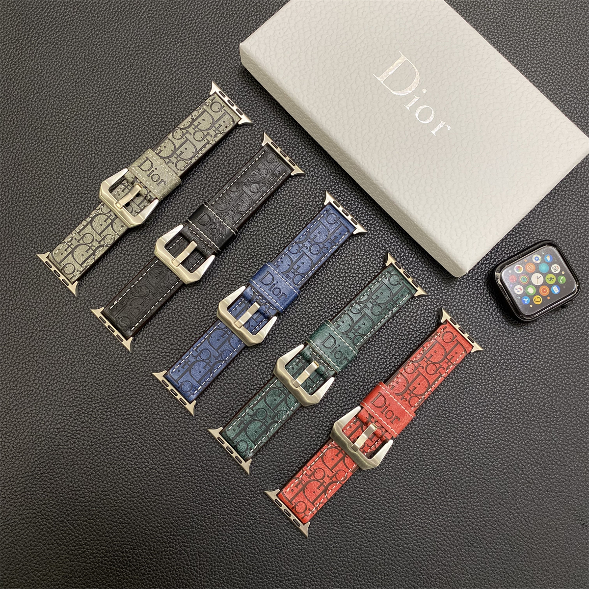 Leather CD Apple Watch Band Gray-YHK240509-GTOCASE